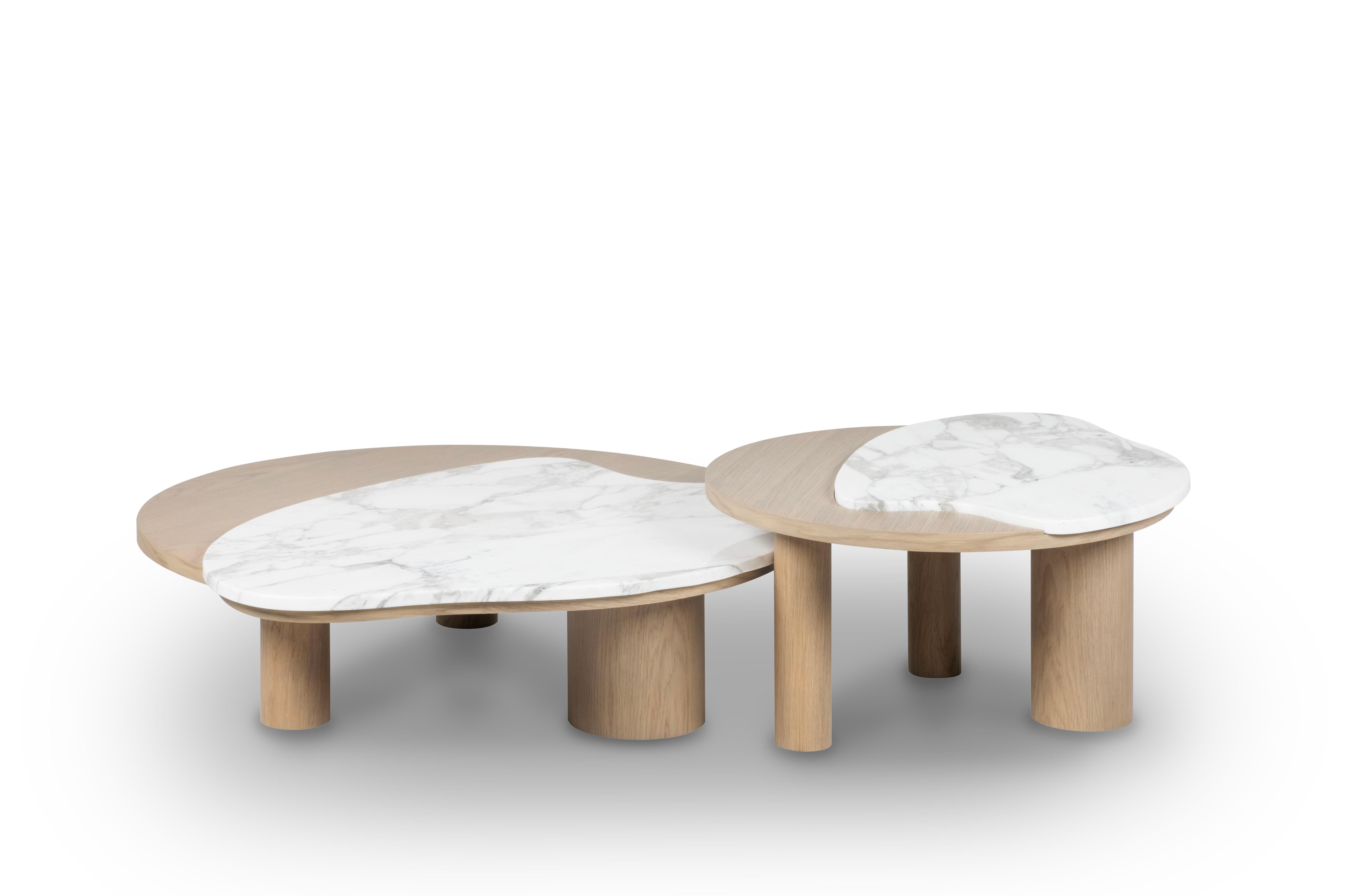 Stained Modern Bordeira Nesting Coffee Tables, Marble, Handmade Portugal by Greenapple For Sale