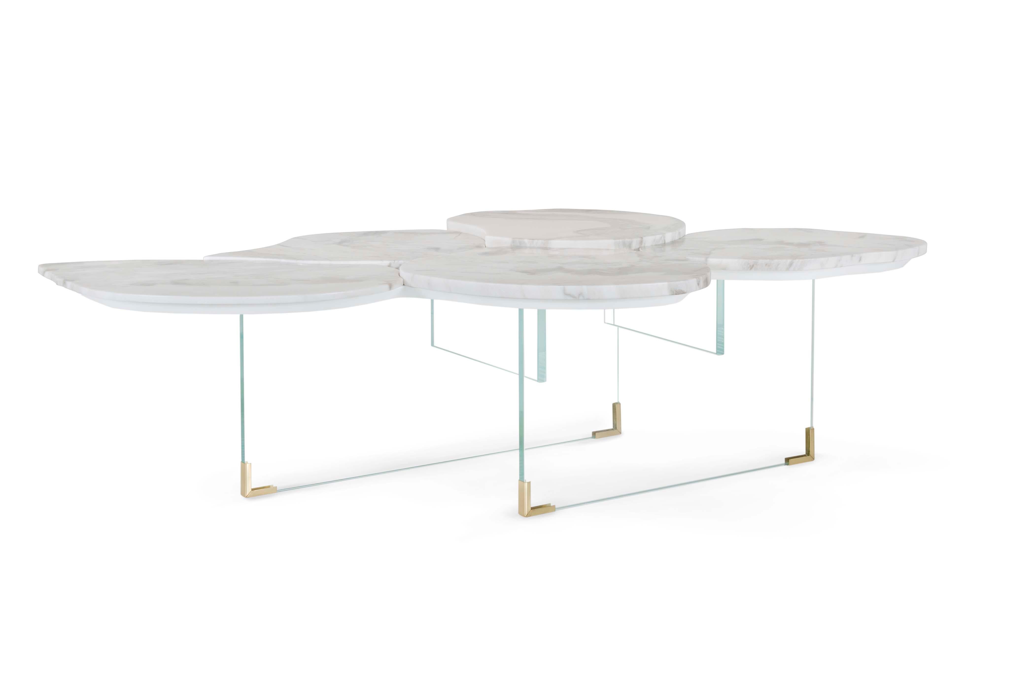 Hammered Modern Infinity Coffee Table Calacatta Marble Handmade in Portugal by Greenapple For Sale