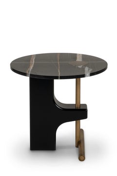 Modern Mó Marble Coffee Table, Sahara Noir, Brass, Handmade Portugal Greenapple