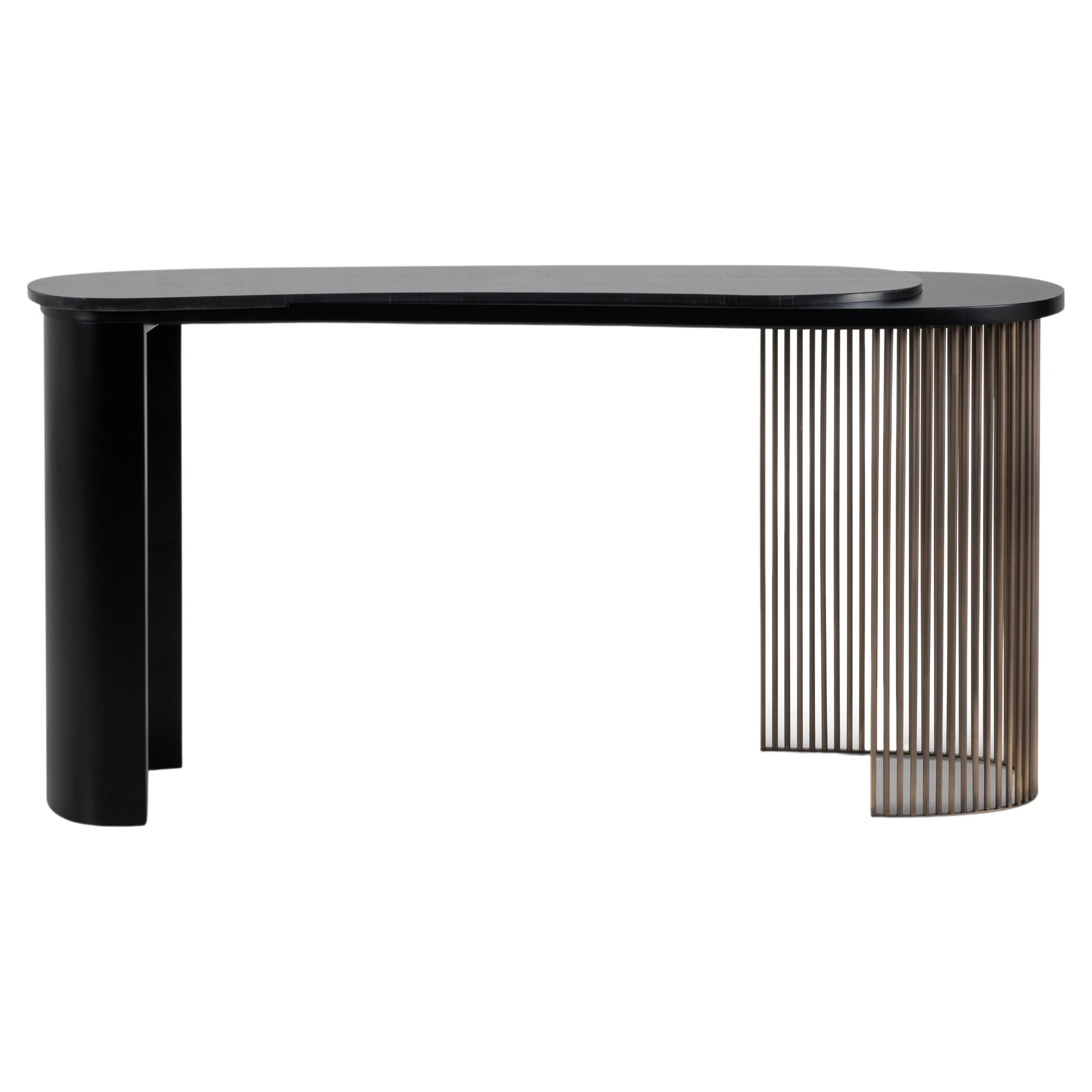 Tavolo Consolle Art Deco Castelo, Marmo Sahara Noir, Ottone, Fatto a mano Greenapple