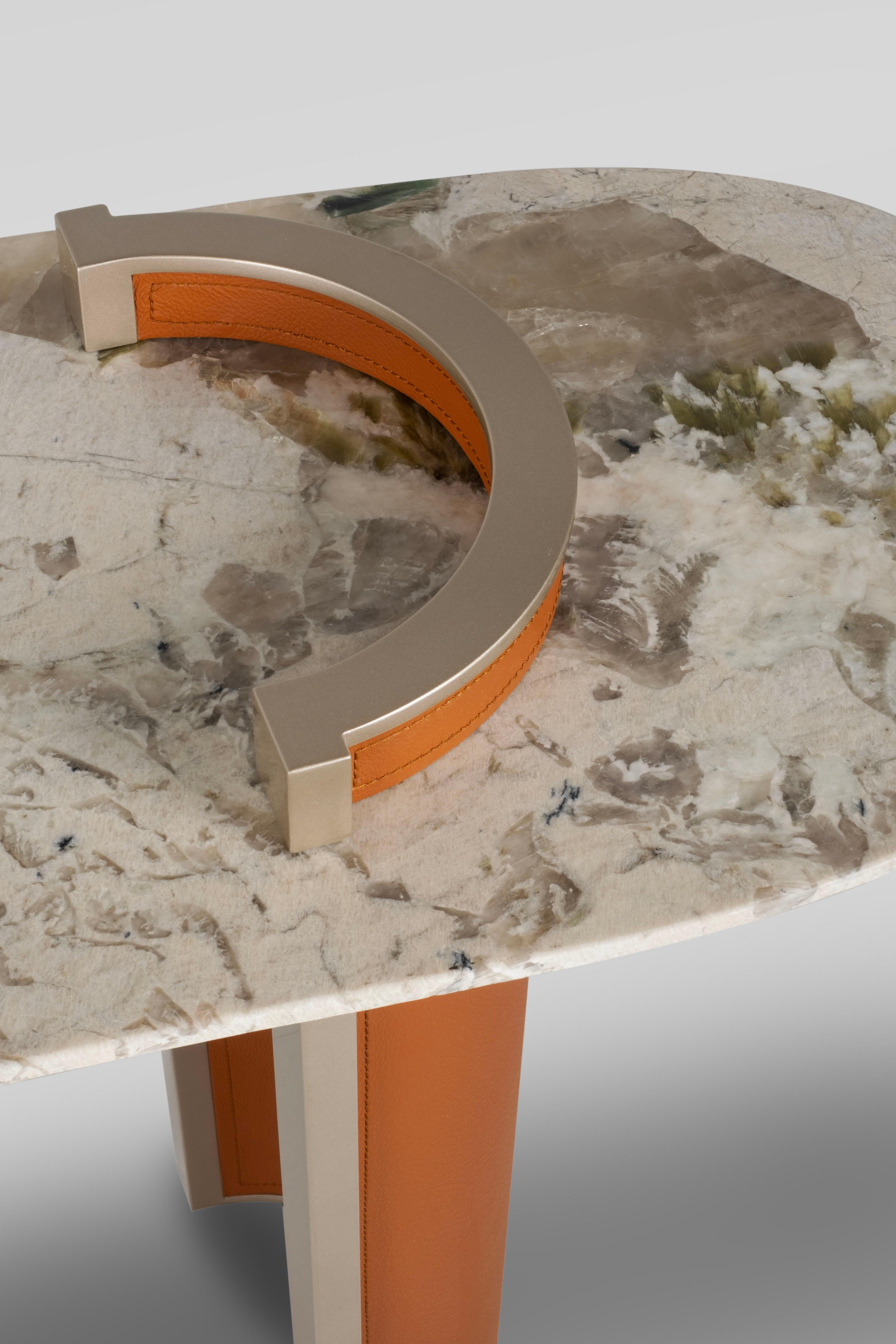 Modern Chiado Console Table, Leather, Quartz, Handmade in Portugal by Greenapple For Sale 5