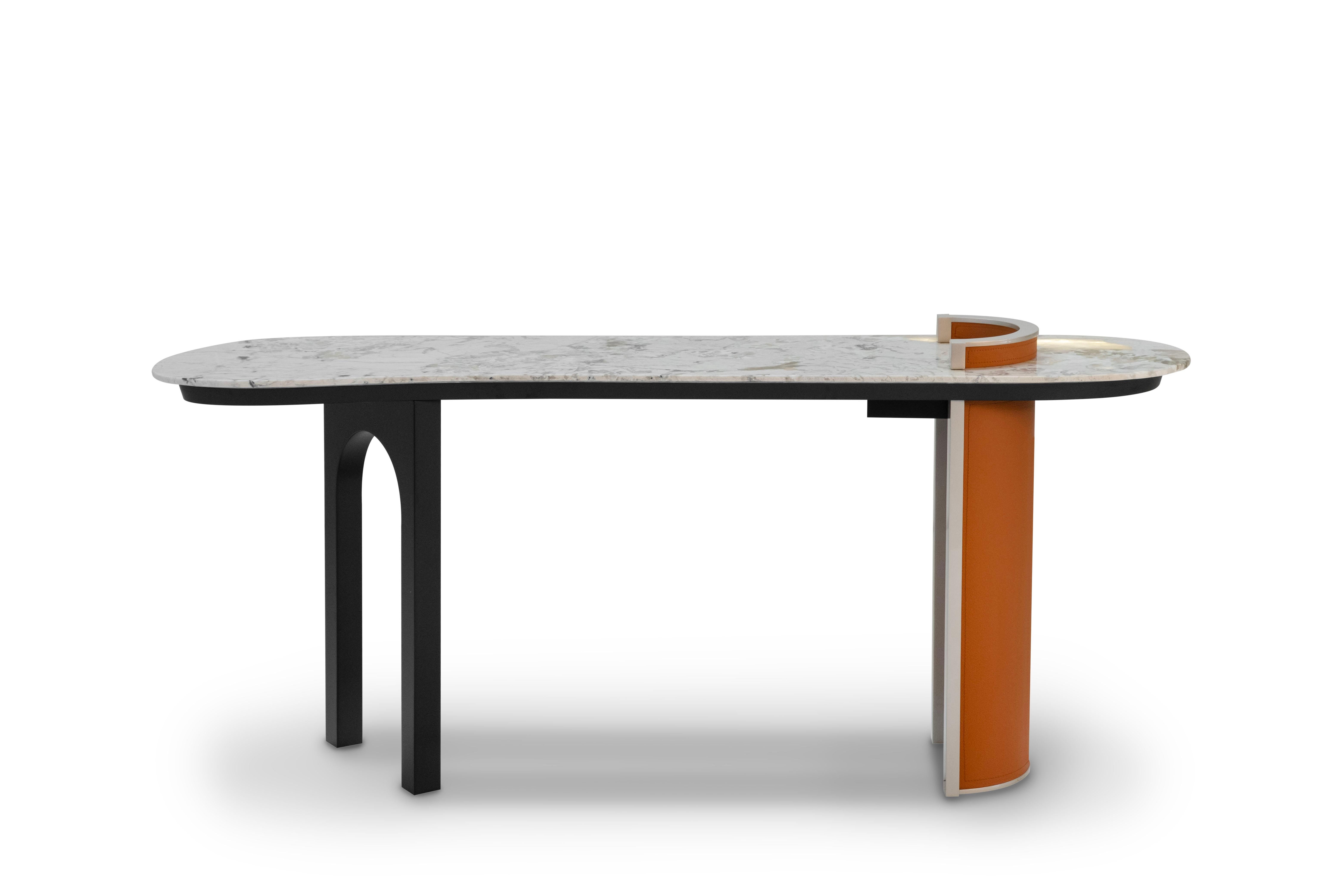 Hand-Crafted Modern Chiado Console Table, Leather, Stone, Handmade in Portugal by Greenapple For Sale