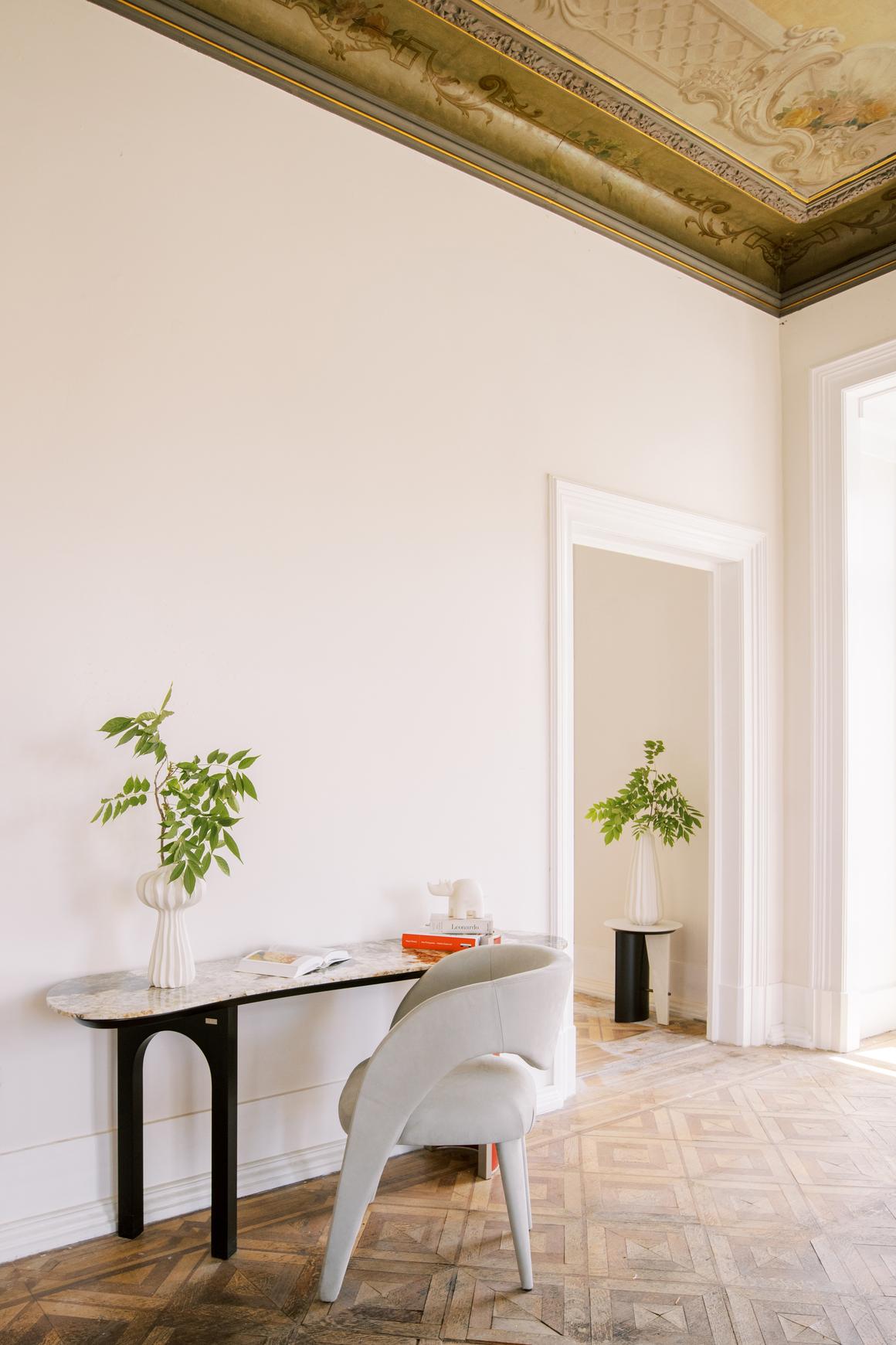 Modern Chiado Console Table, Red Leather, Stone, Handmade Portugal by Greenapple For Sale 4