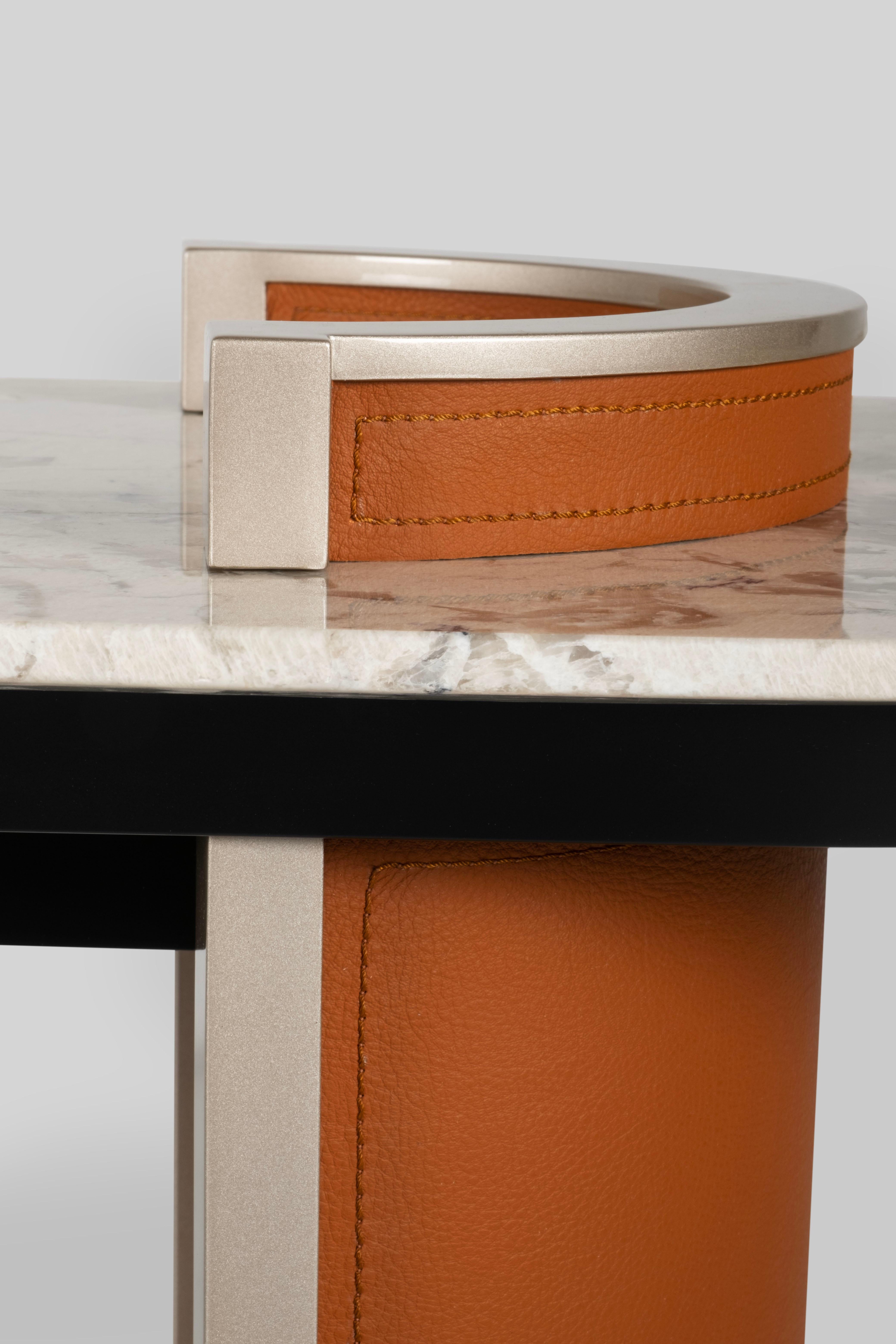 Modern Chiado Console Table, Leather, Stone, Handmade in Portugal by Greenapple For Sale 2