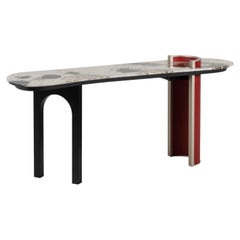 Modern Chiado Console Table, Red Leather, Stone, Handmade Portugal by Greenapple