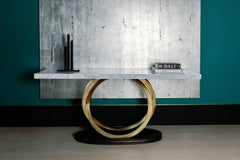Art Deco Armilar Marble Console Table, Carrara, Brass, Handmade by Greenapple