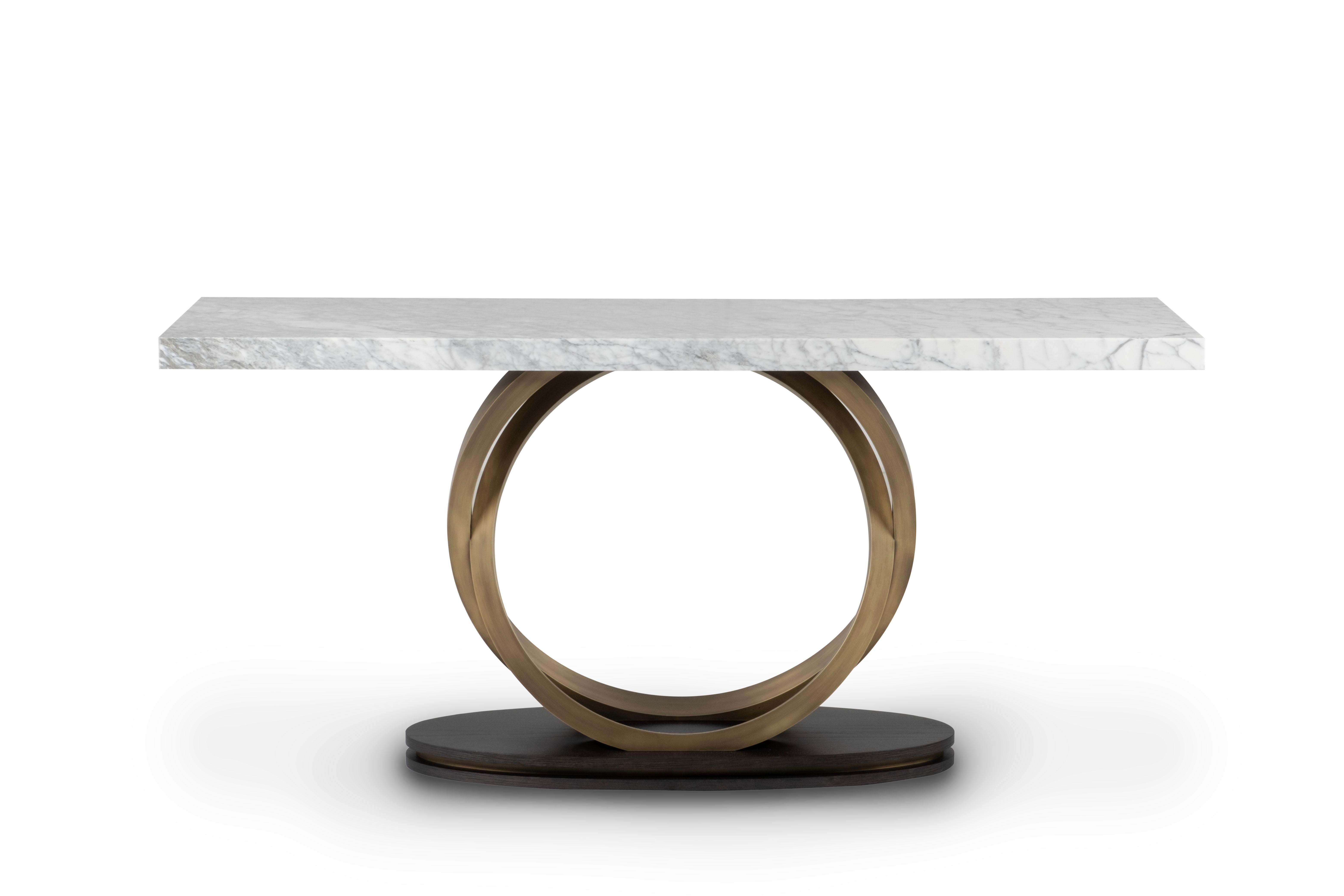 Contemporary Modern Armilar Console Table, Carrara Marble, Handmade Portugal by Greenapple For Sale