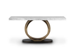 Art Deco Armilar Marble Console Table, Carrara, Brass, Handmade by Greenapple
