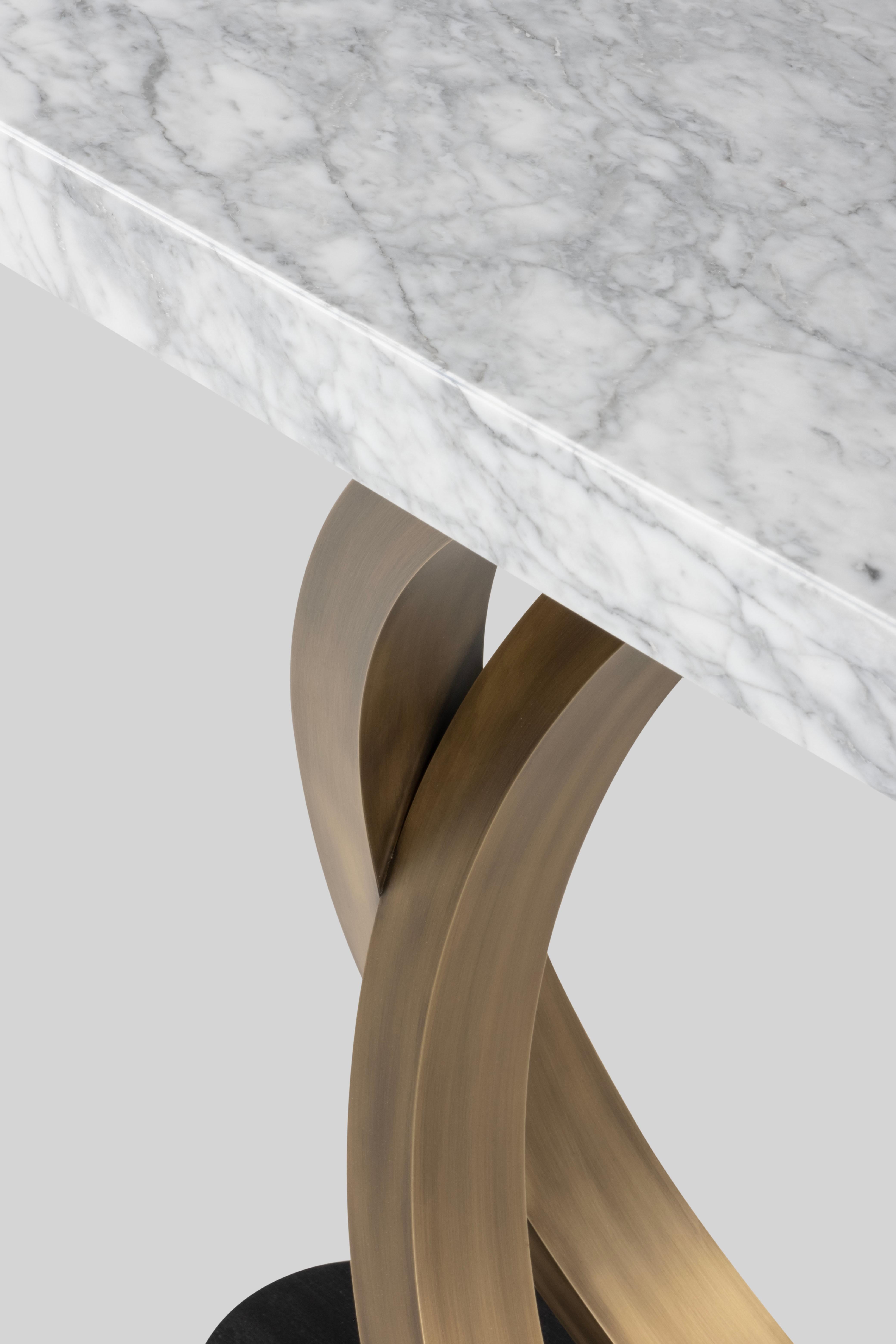 Brass Modern Armilar Console Table, Carrara Marble, Handmade Portugal by Greenapple For Sale