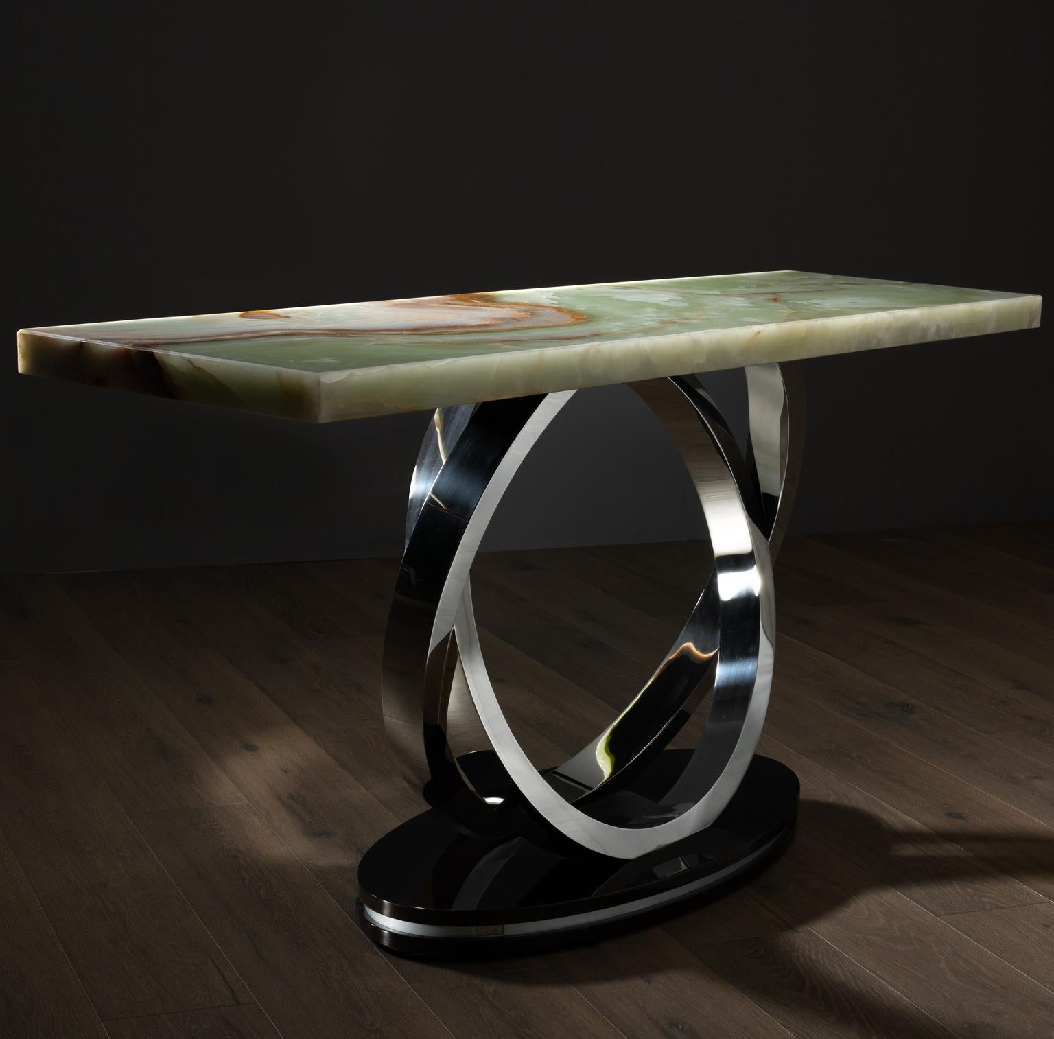 Modern Armilar Console Table, Green Marble, Handmade in Portugal by Greenapple For Sale 2