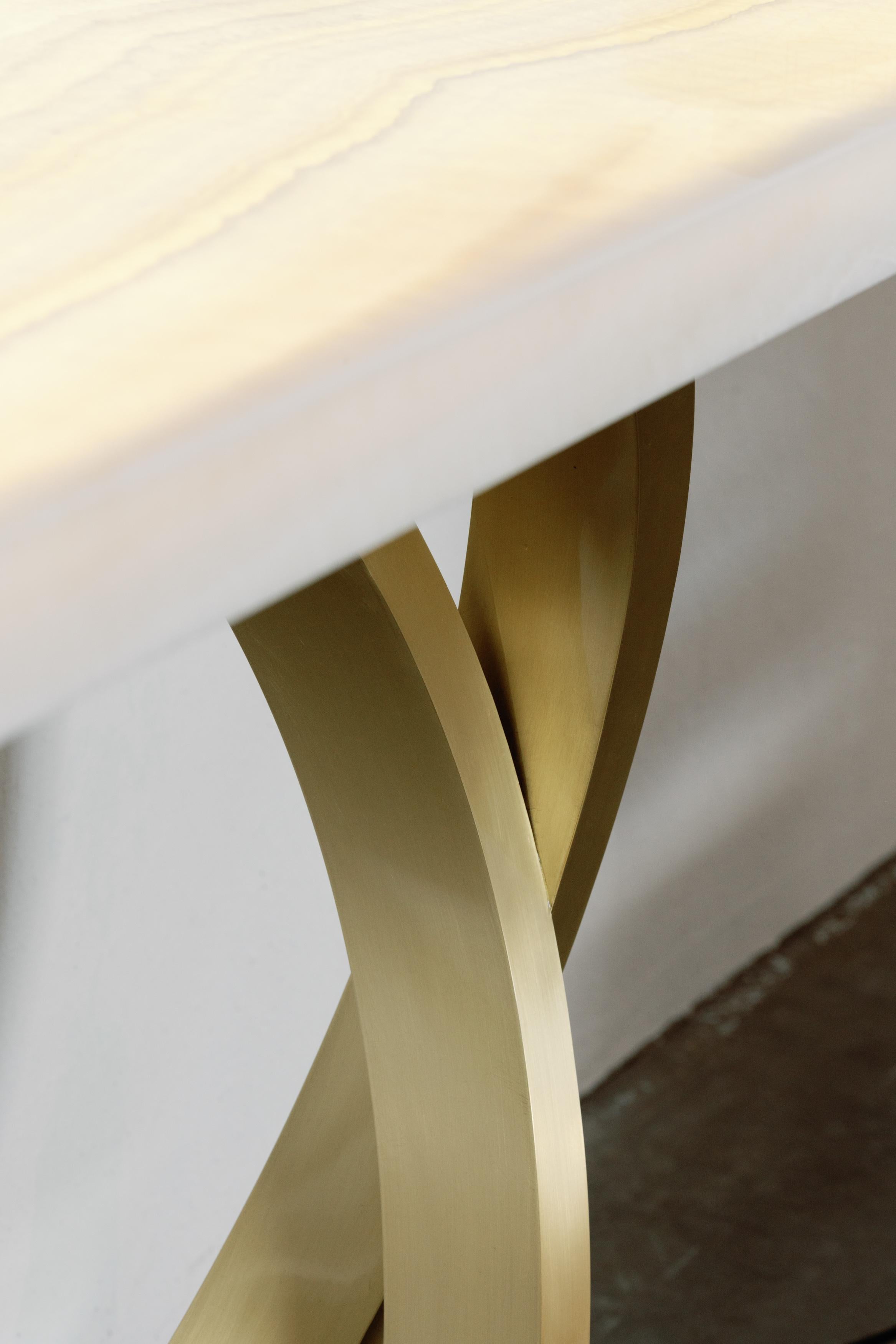 Modern Armilar Console Table, Onyx, Brass, Handmade in Portugal by Greenapple For Sale 5