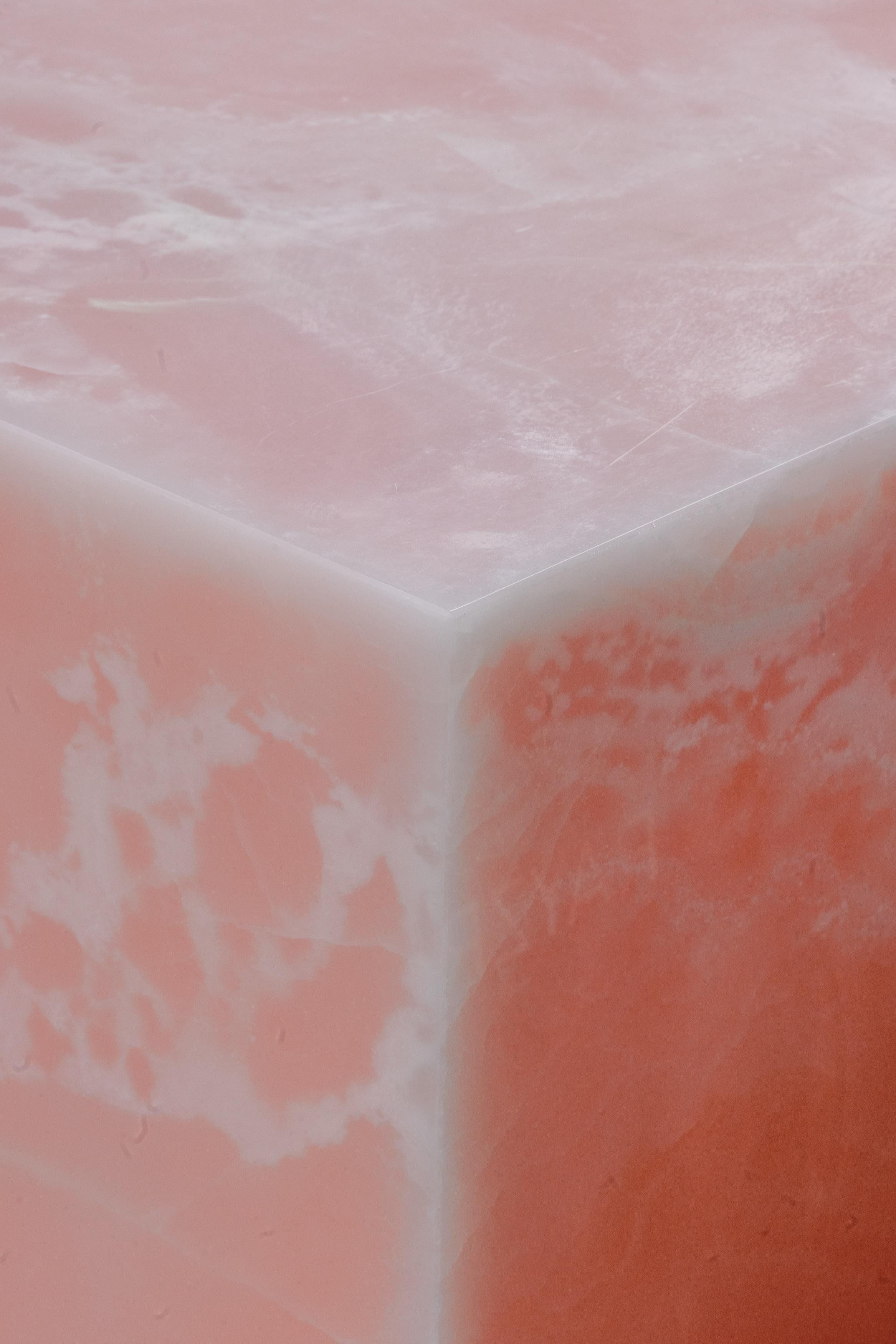 Modernity Onyx Cube Pink Side Table Pedestal Sculpture Handmade Portugal Greenapple Neuf - En vente à Lisboa, PT