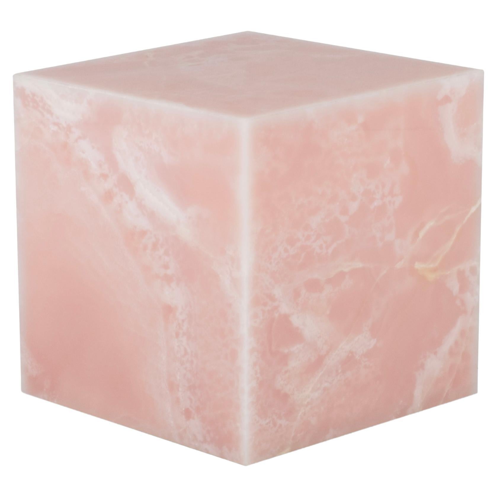 Modern Onyx Cube Pink Side Table Pedestal Sculpture Handmade Portugal Greenapple For Sale