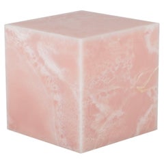 Modern Onyx Cube Pink Side Table Pedestal Sculpture Handmade Portugal Greenapple