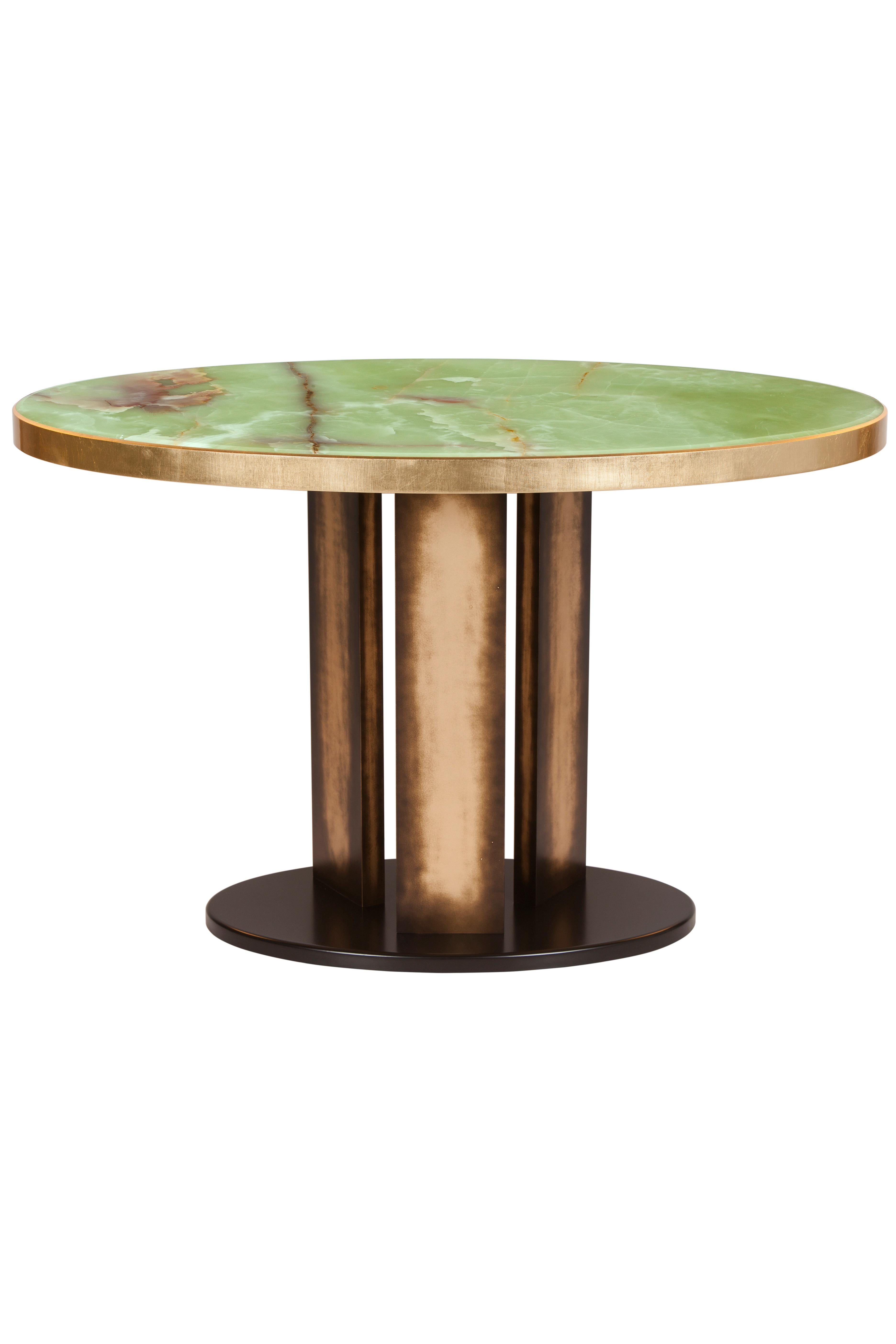 Moderne Art Deco Balu Dining Table Onyx Stone Gold Leaf Handmade Portugal Greenapple en vente