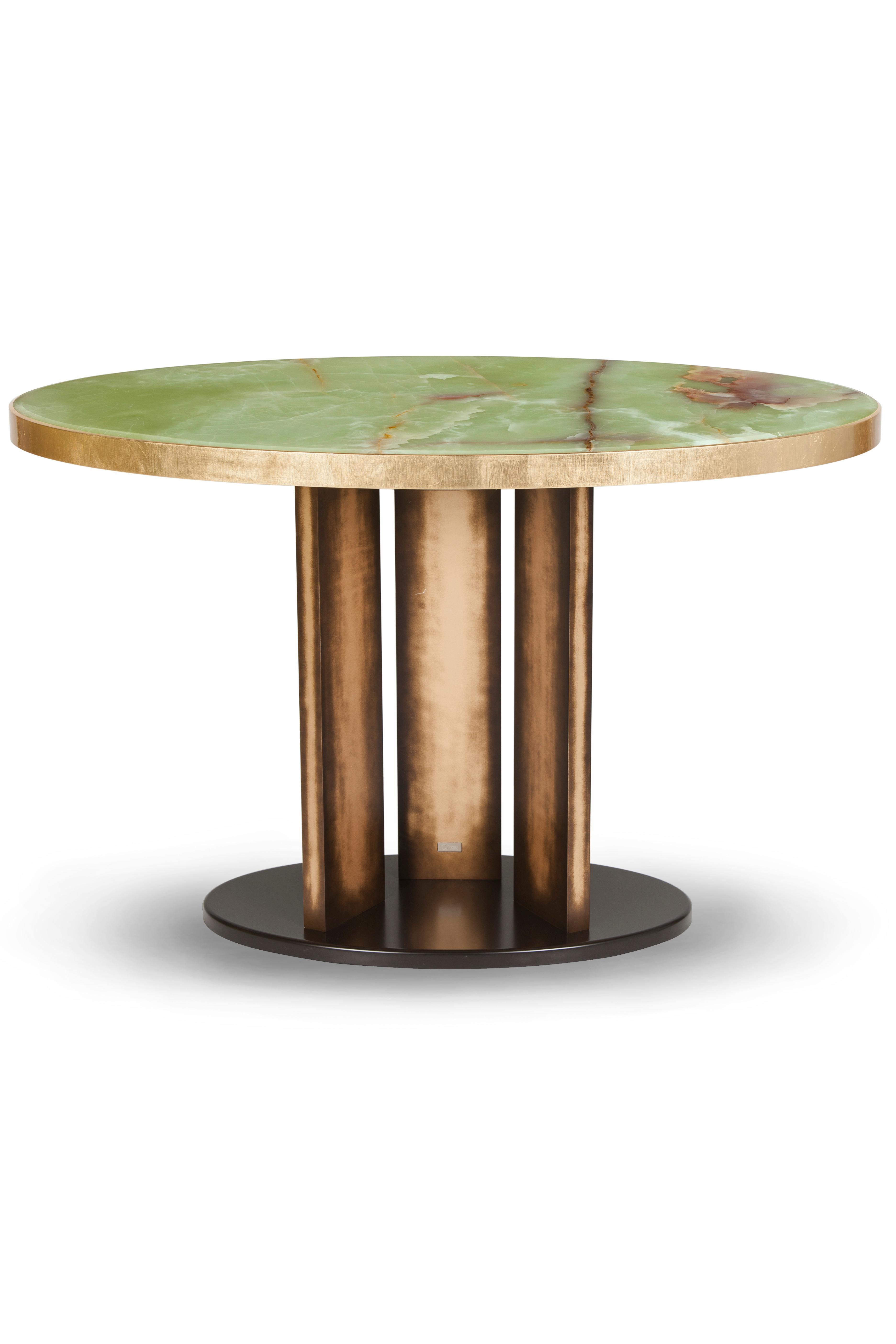 Portugais Art Deco Balu Dining Table Onyx Stone Gold Leaf Handmade Portugal Greenapple en vente