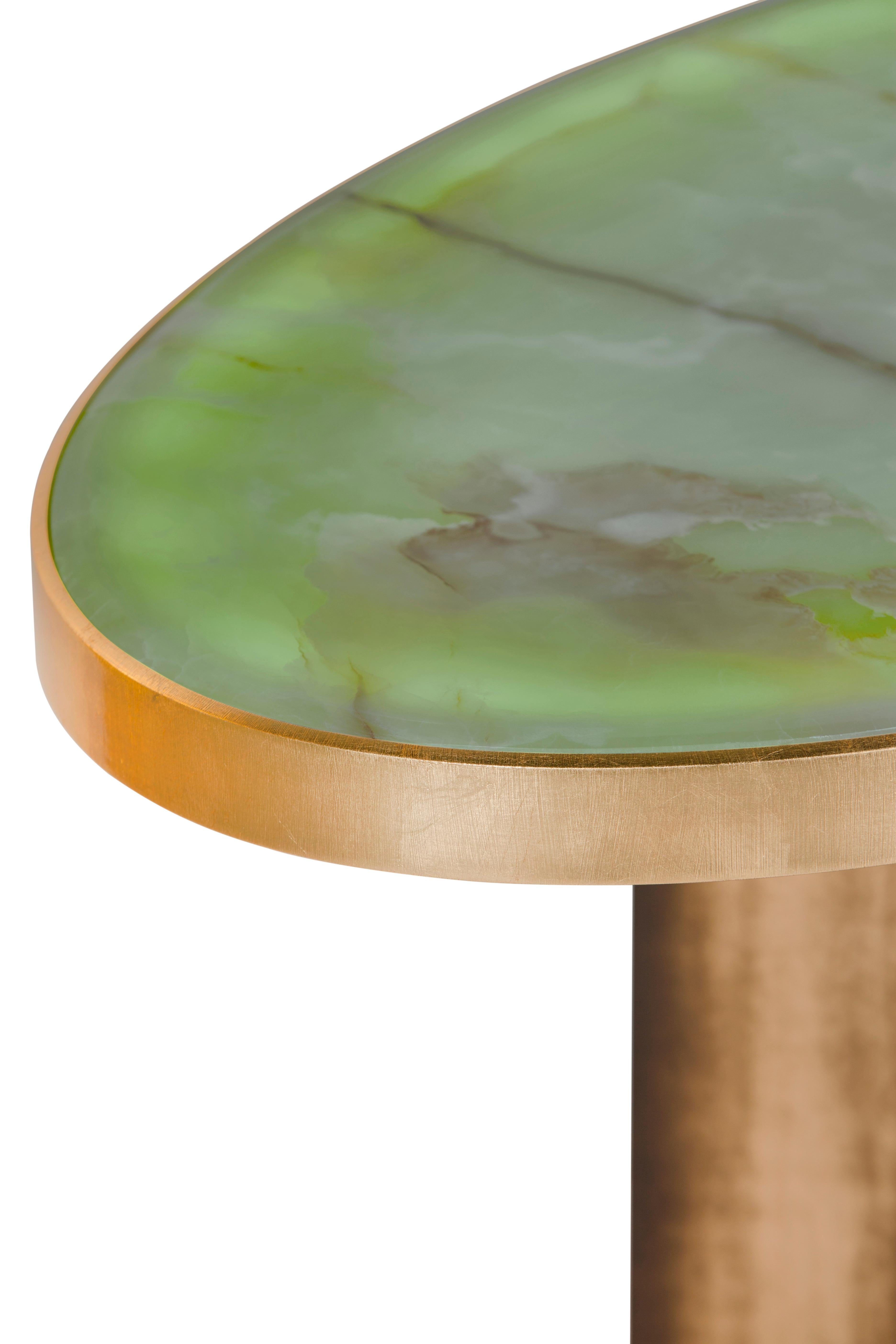 Brossé Art Deco Balu Dining Table Onyx Stone Gold Leaf Handmade Portugal Greenapple en vente