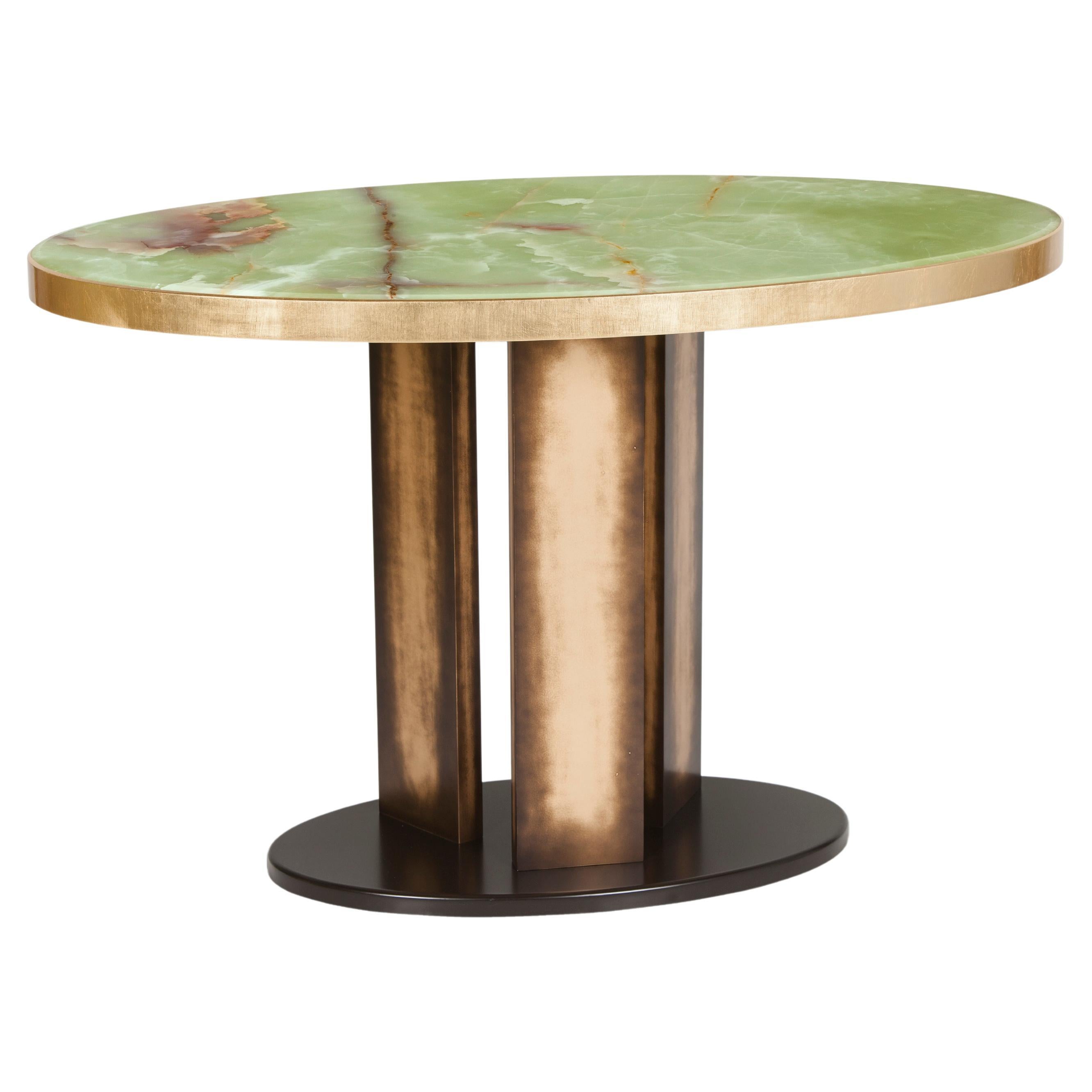 Art Deco Balu Dining Table Onyx Stone Gold Leaf Handmade Portugal Greenapple en vente