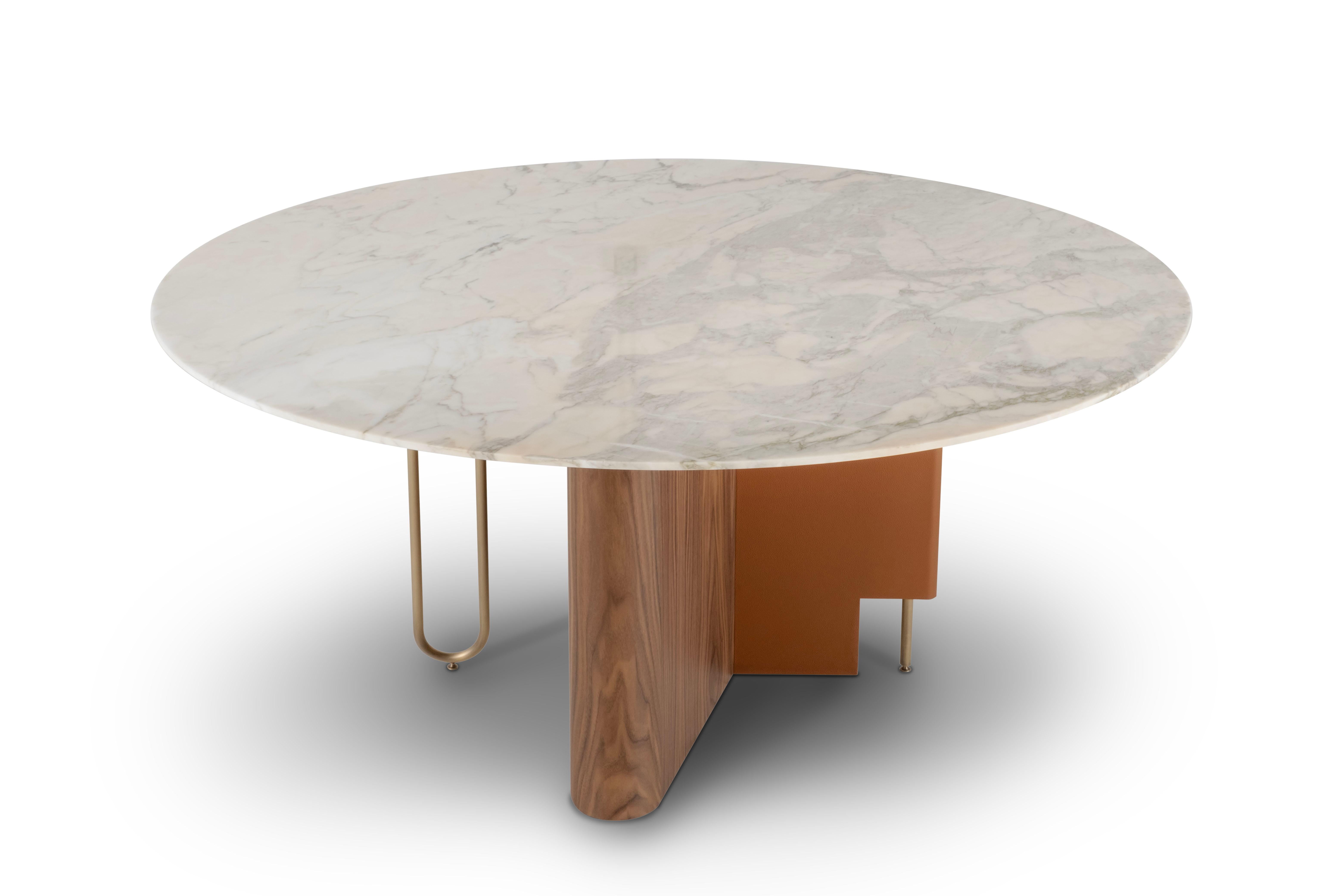 Fait main Table de salle à manger moderne en marbre Ferreirinha, noyer, fait à la main au Portugal par Greenapple en vente