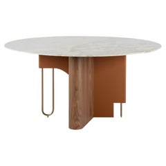 Modern Ferreirinha Round Dining Table, Marble & Leather, Handmade by Greenapple
