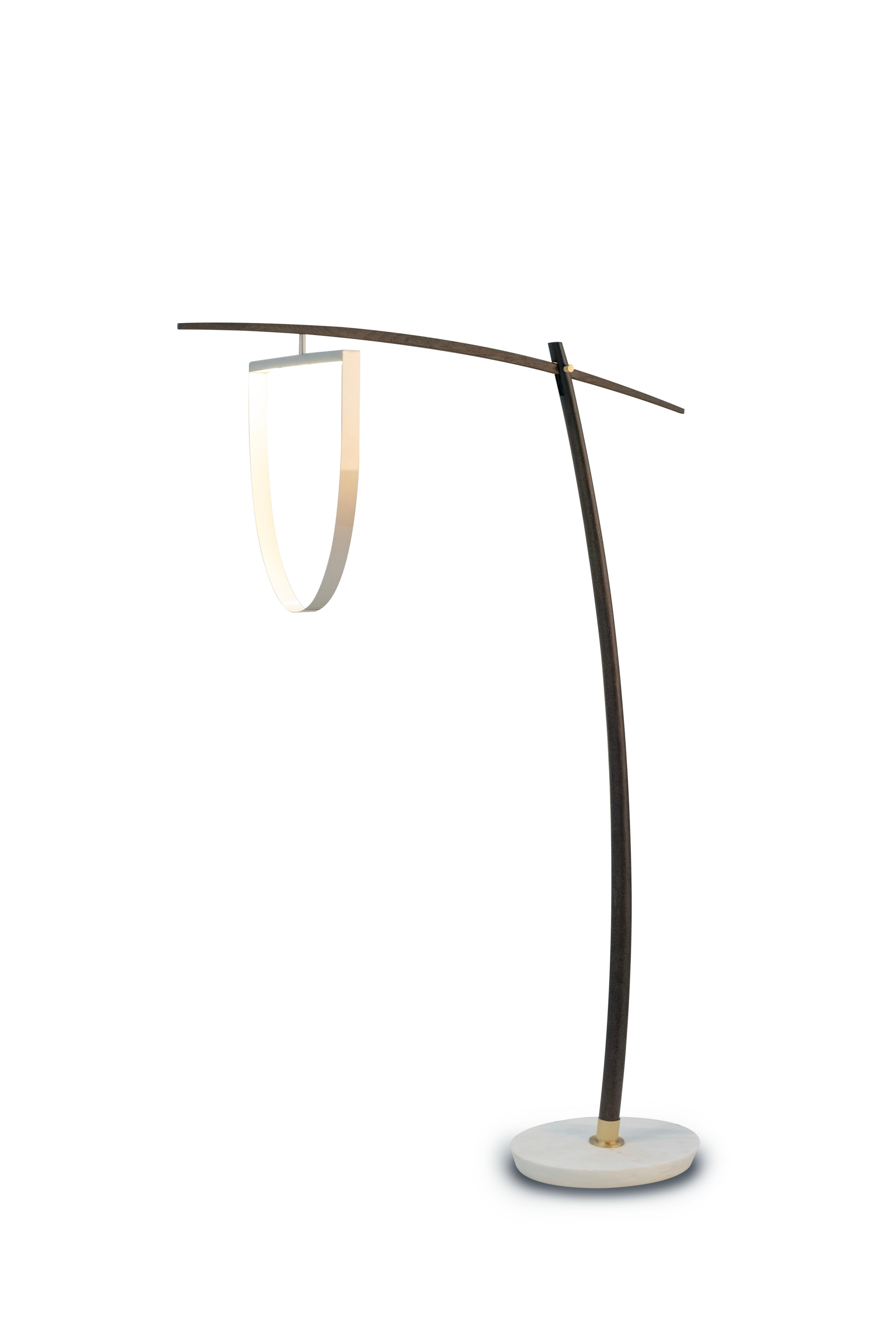 Hand-Crafted Modern Lima Arc Floor Lamp, Calacatta Marble Brass, Handmade Portugal Greenapple For Sale