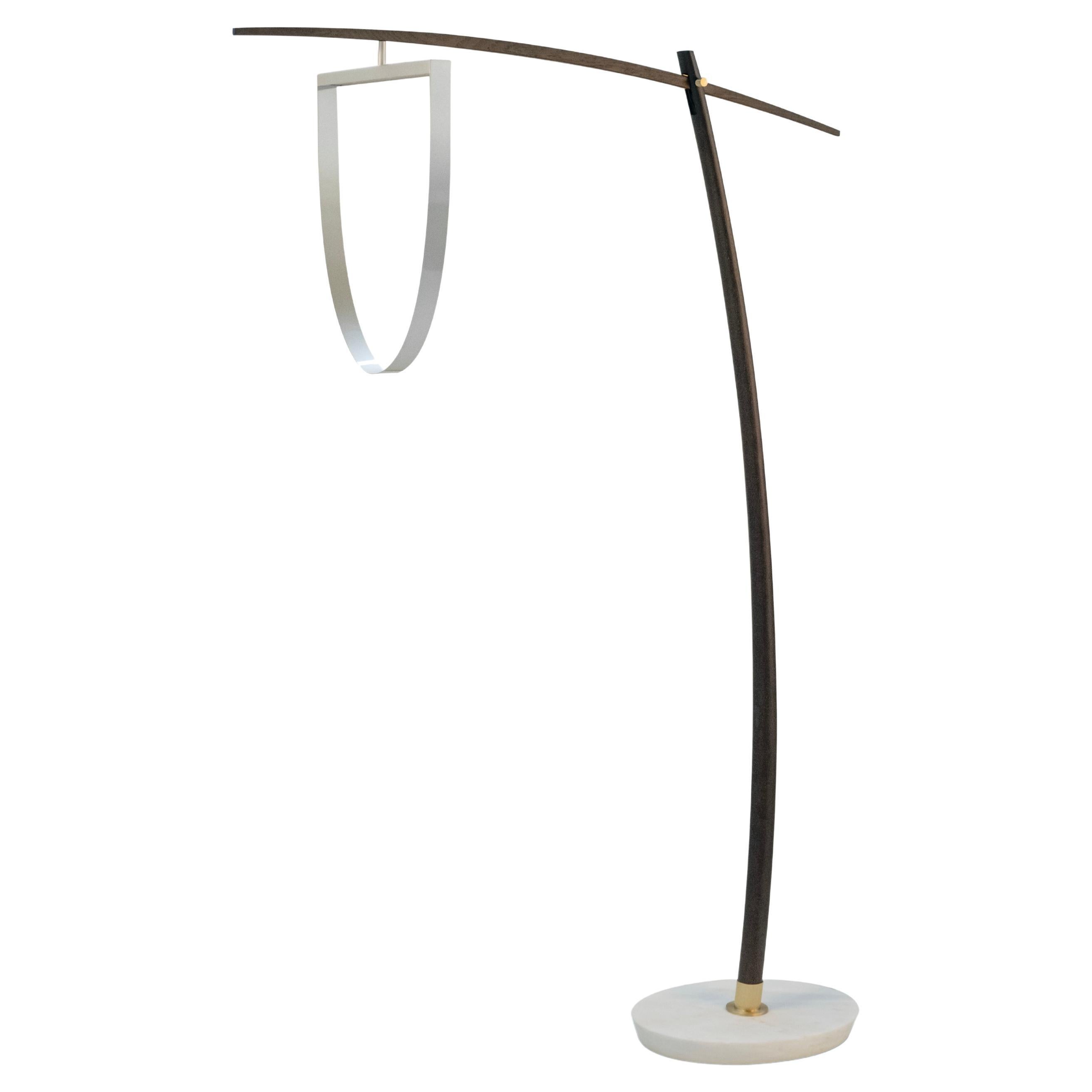 Modern Lima Arc Floor Lamp, Calacatta Marble Brass, Handmade Portugal Greenapple For Sale