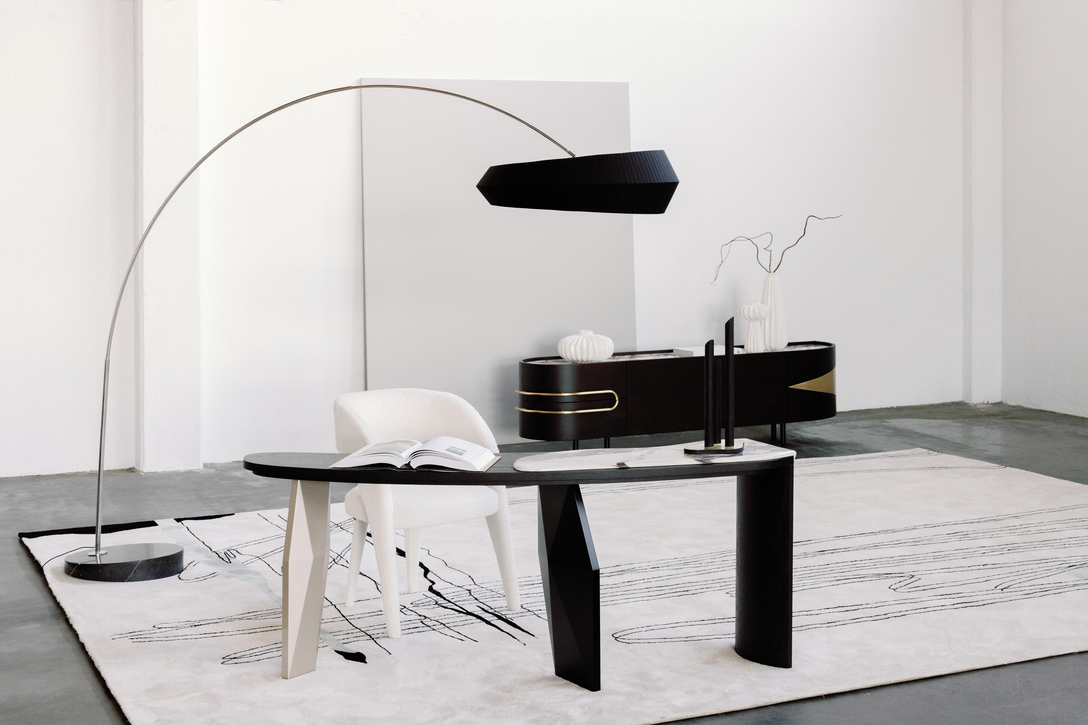 Contemporary Modern Black Sublime Arc Floor Lamp, Marble, Handmade in Portugal by Greenapple For Sale