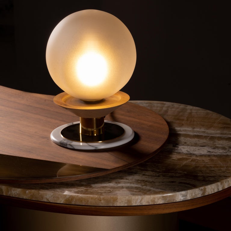 Greenapple, Mill Table Lamp, Statuario Marble Base, Handmade in Portugal For Sale 4