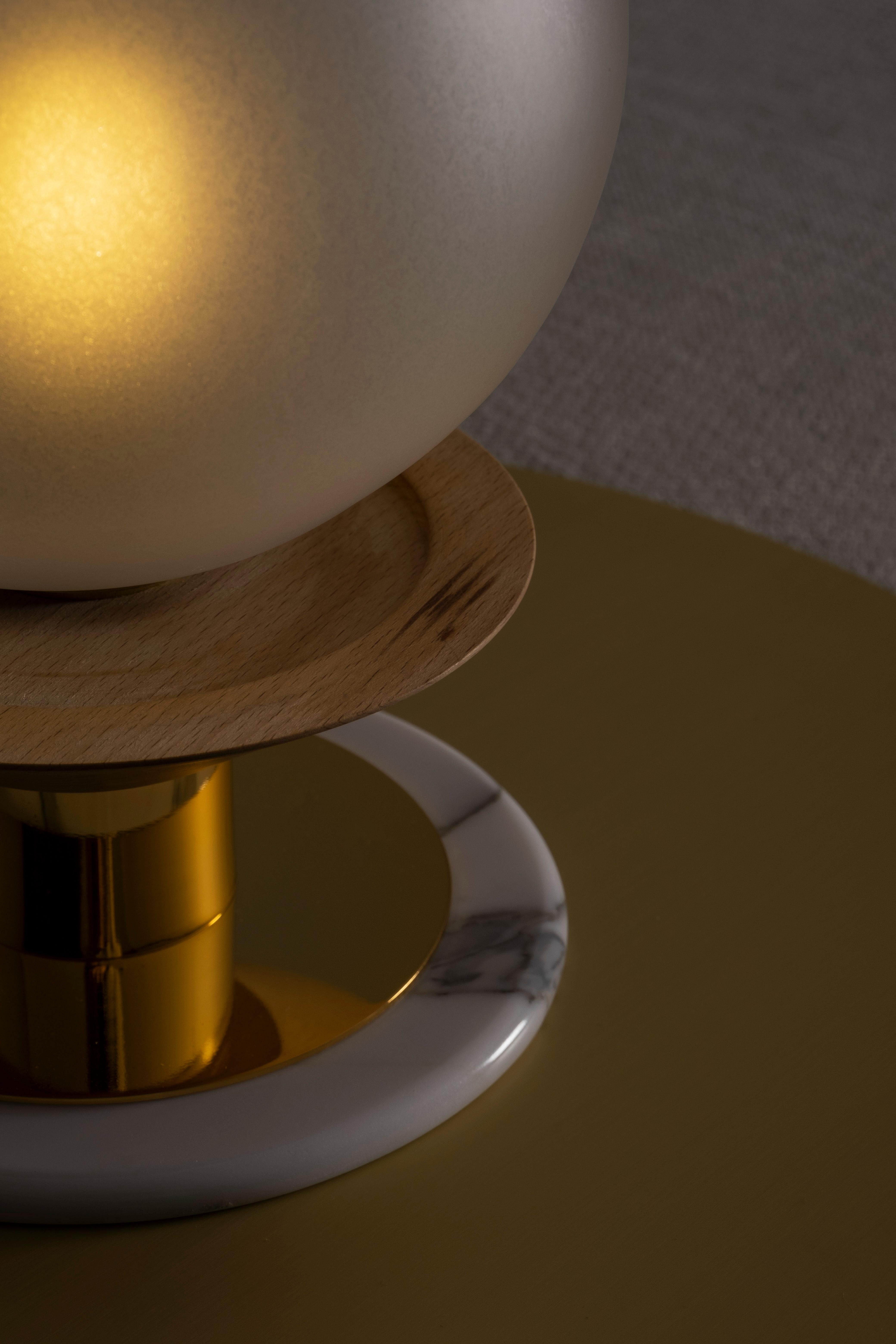 Modern Portable Mill Table Lamp Marble Brass Handmade Portugal Greenapple For Sale 4
