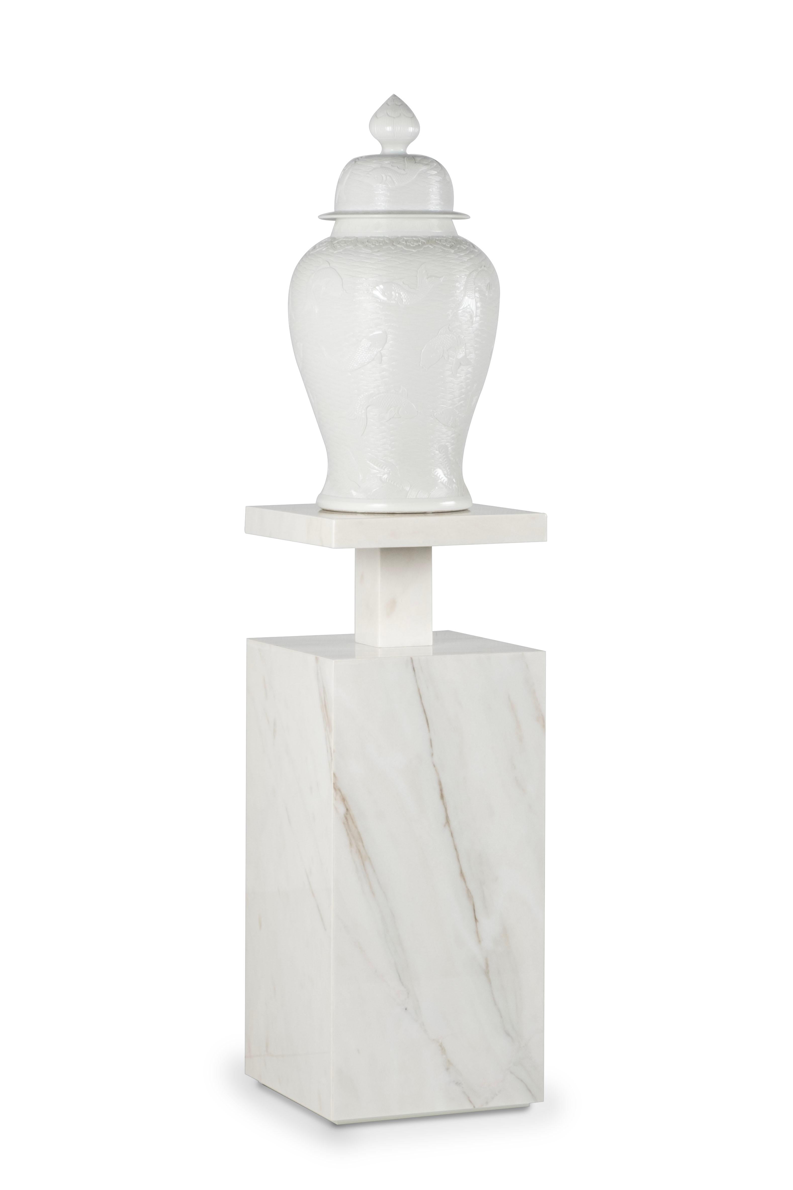 Stained Modern Monique Pedestal Sculpture Calacatta Marble Handmade Portugal Greenapple