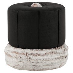 Greenapple Pouffe, Adonis Pouffe, Leather and Faux Fur, Handmade in Portugal