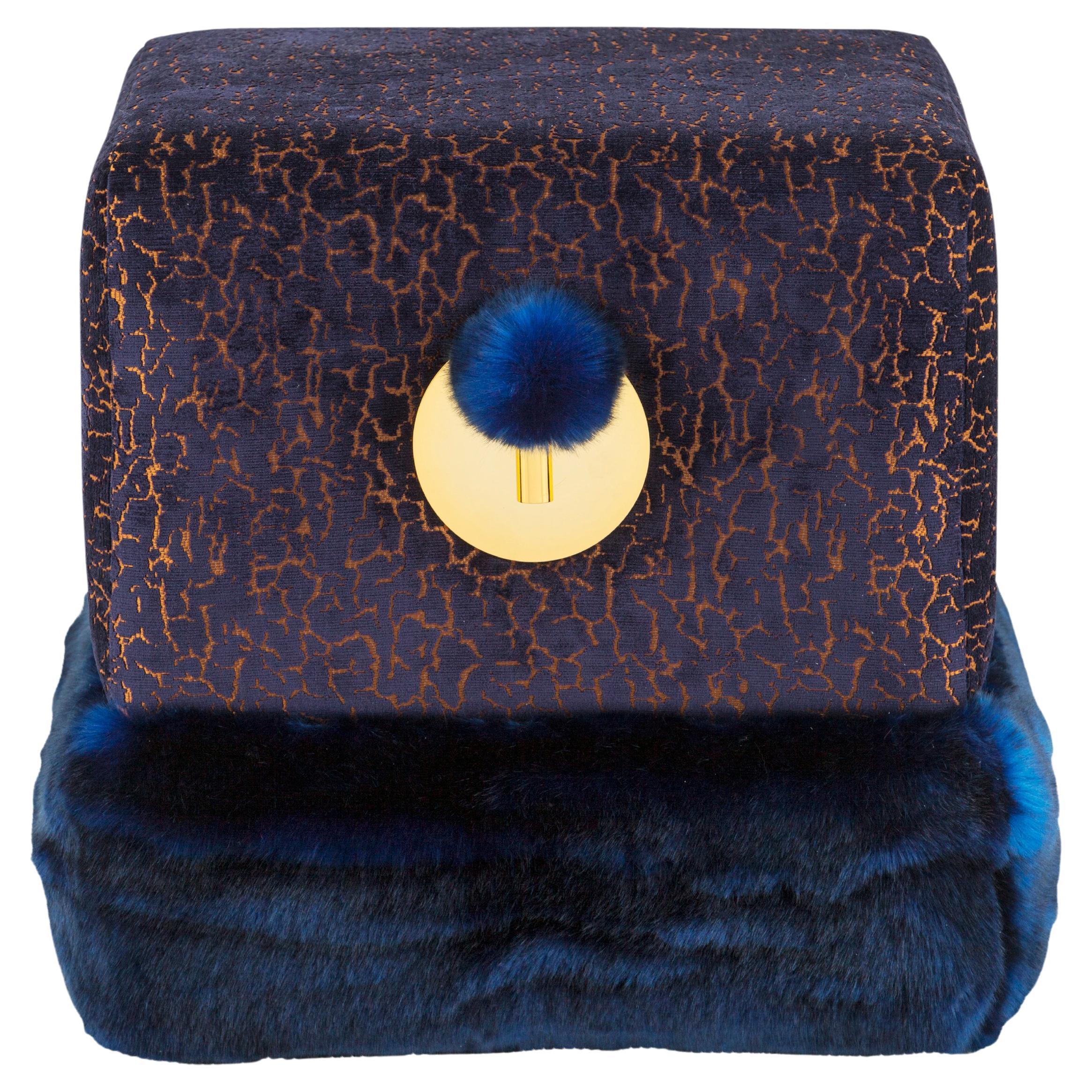 Art Deco Flox Pouf Ottoman Faux Fur Velvet Handmade Portugal Greenapple For Sale