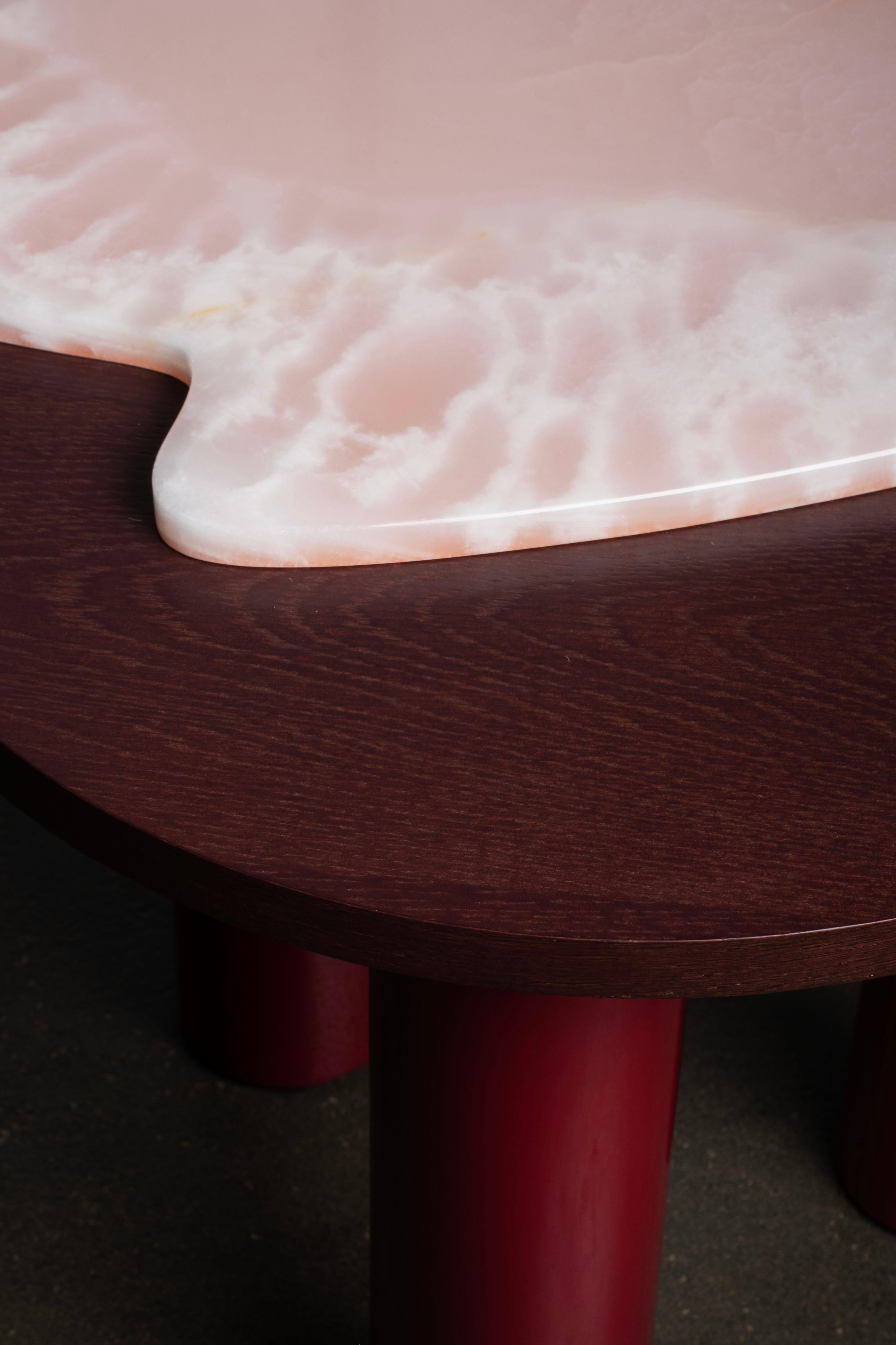 Organic Modern Bordeira Side Table, Pink Onyx, Handmade Portugal by Greenapple For Sale 7