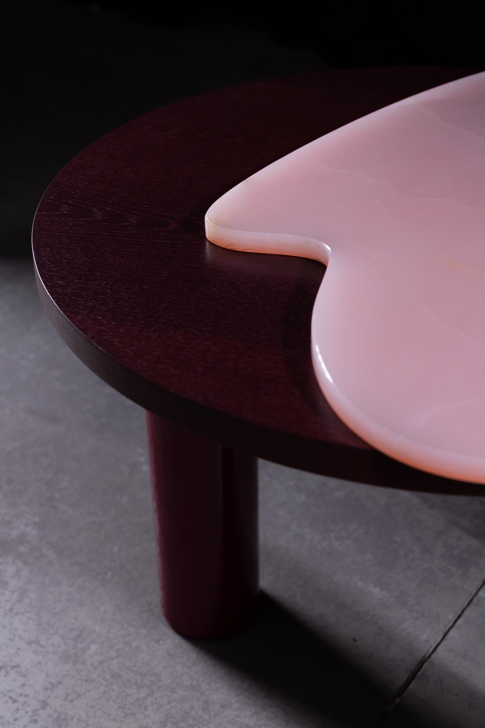 Organic Modern Bordeira Side Table, Pink Onyx, Handmade Portugal by Greenapple For Sale 10