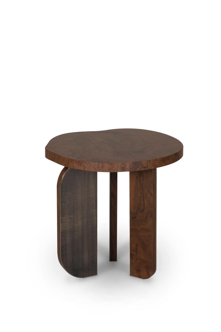 Brushed Greenapple Side Table, Dornes Side Table, Walnut Root, Handmade in Portugal For Sale