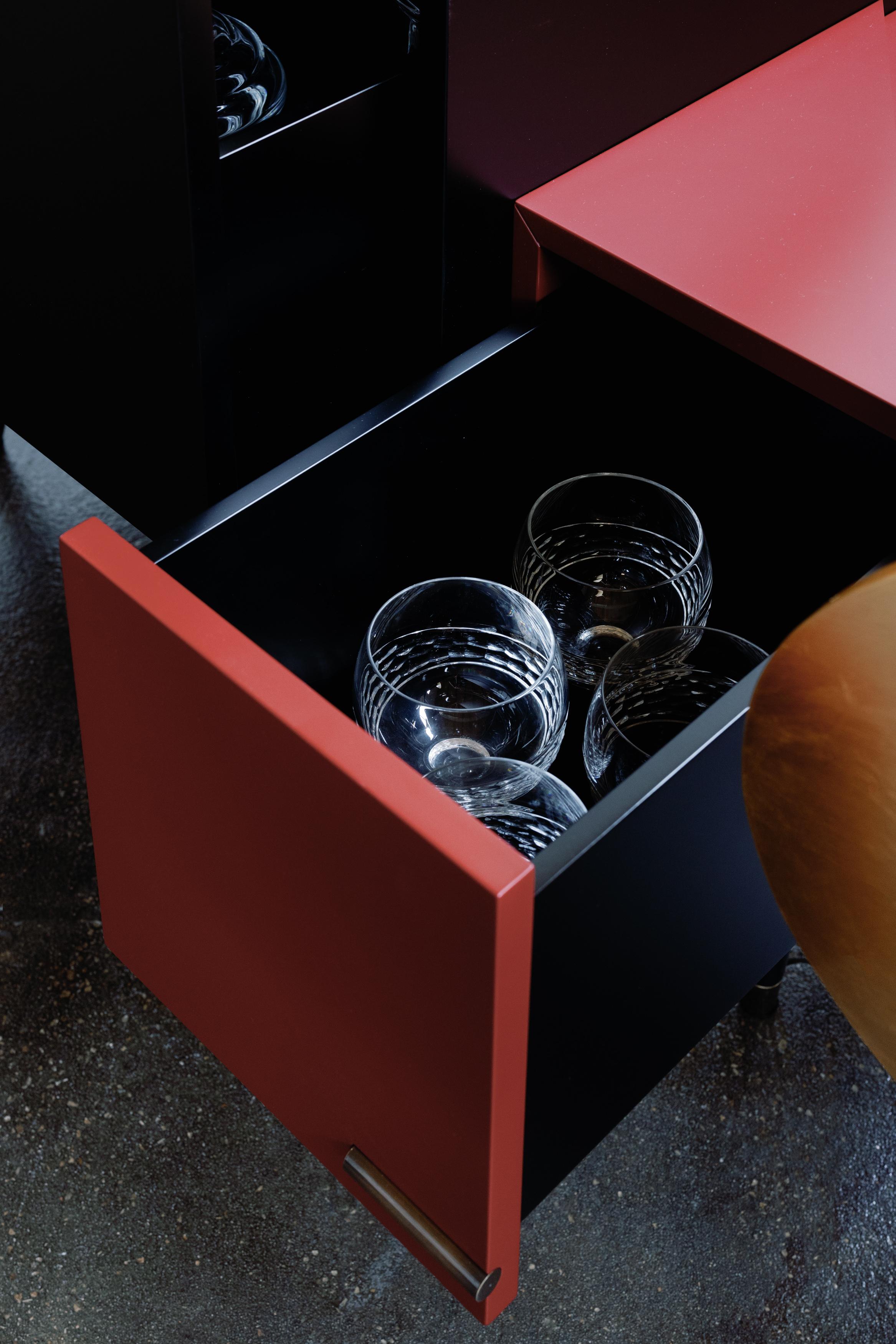 Contemporary Modern Sunshine Sideboard, Black Gold Leaf, Handmade in Portugal by Greenapple For Sale