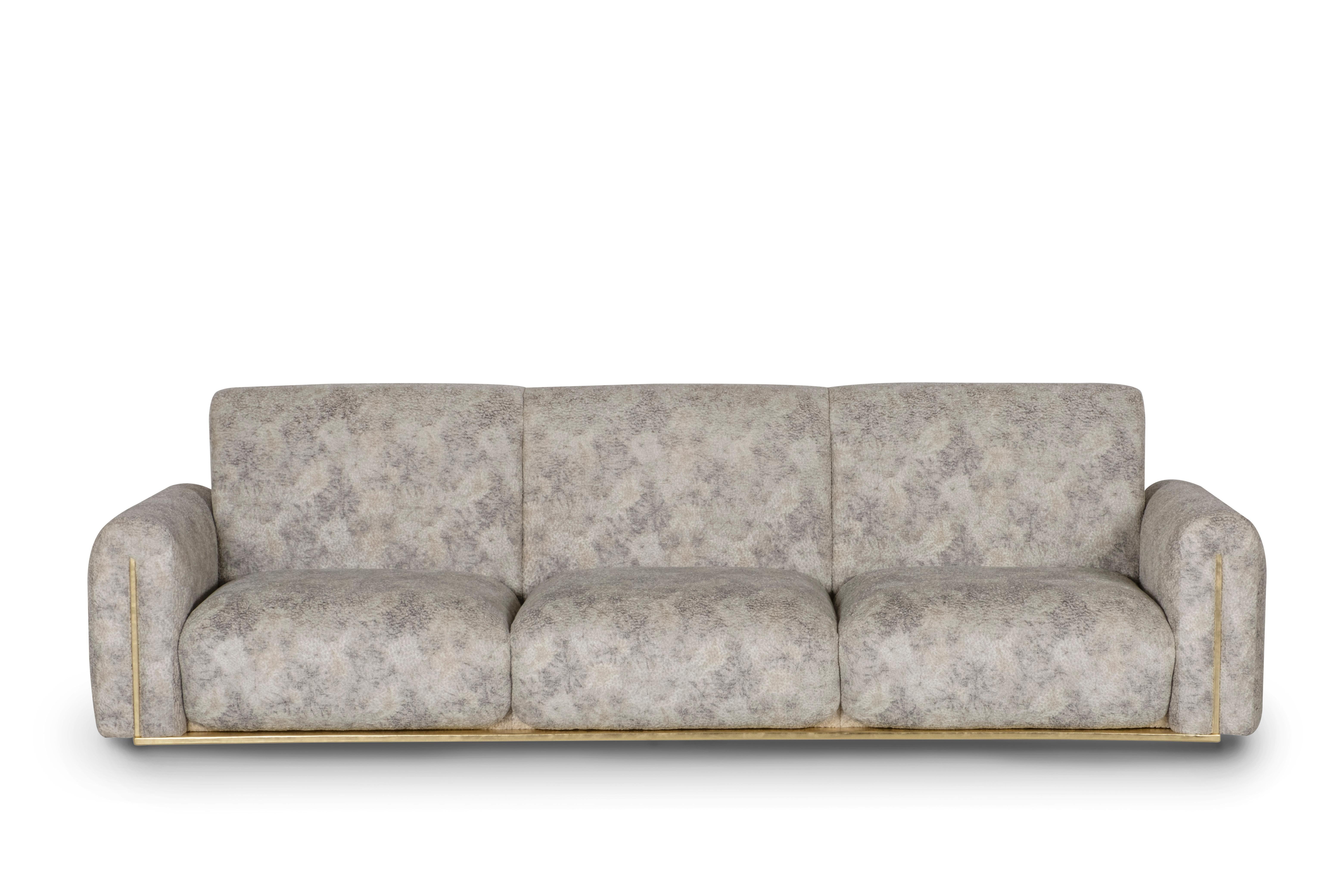 Hand-Crafted Modern Beijinho Sofa, Beige Velvet Leather, Handmade in Portugal by Greenapple For Sale