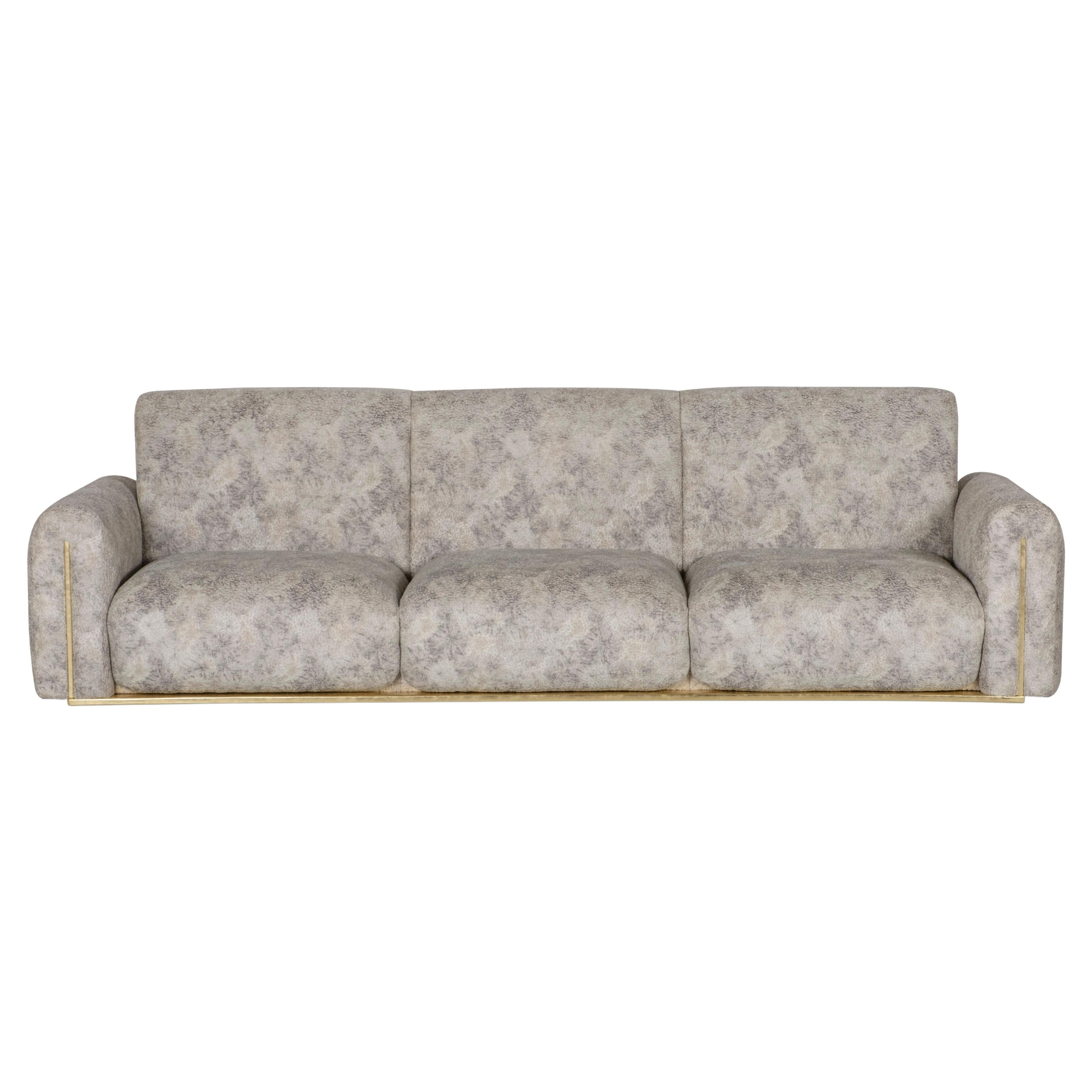 Modern Beijinho Sofa, Beige Velvet Leather, Handmade in Portugal by Greenapple For Sale