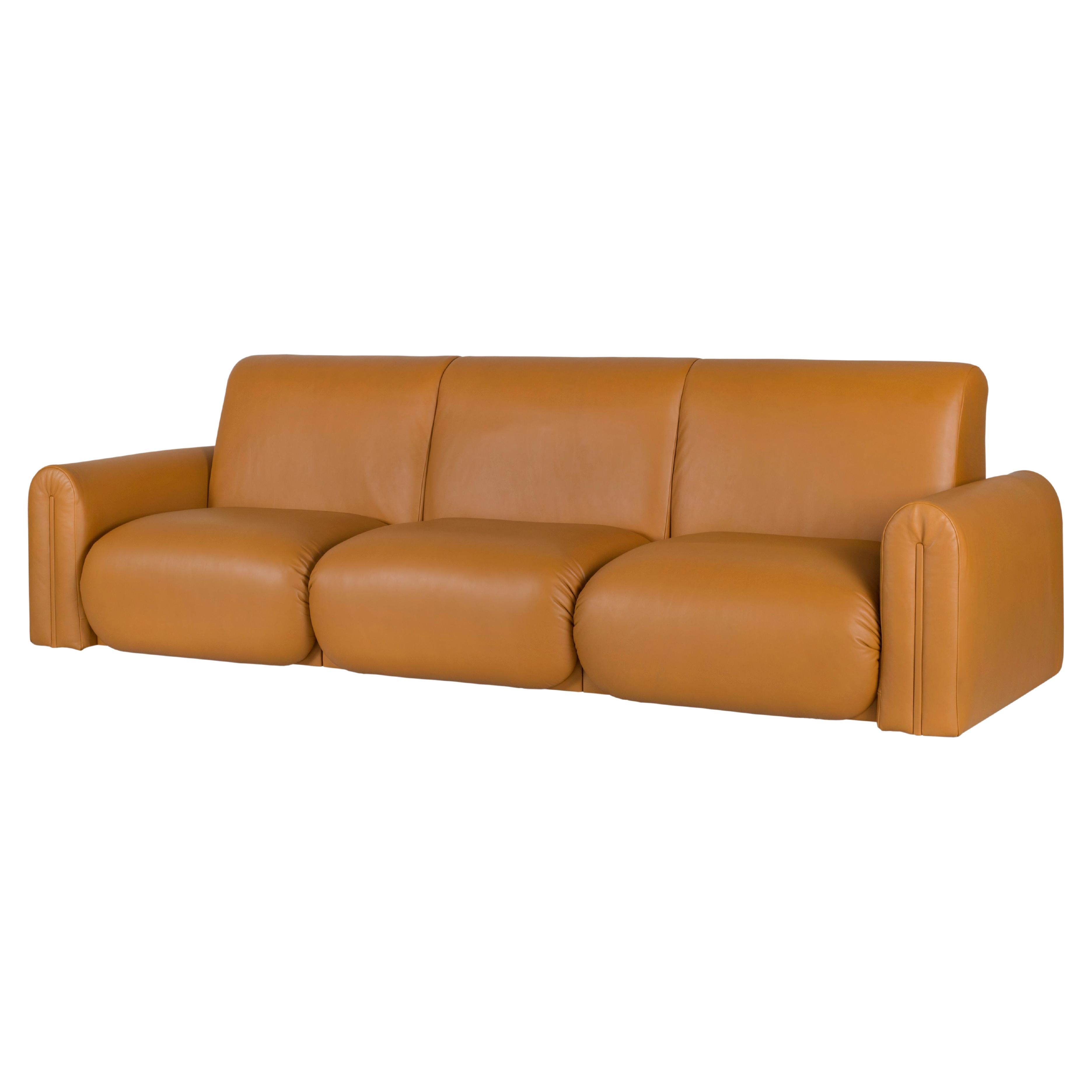 Modern Beijinho Sofa, Camel Italian Leather, Handmade in Portugal by Greenapple For Sale