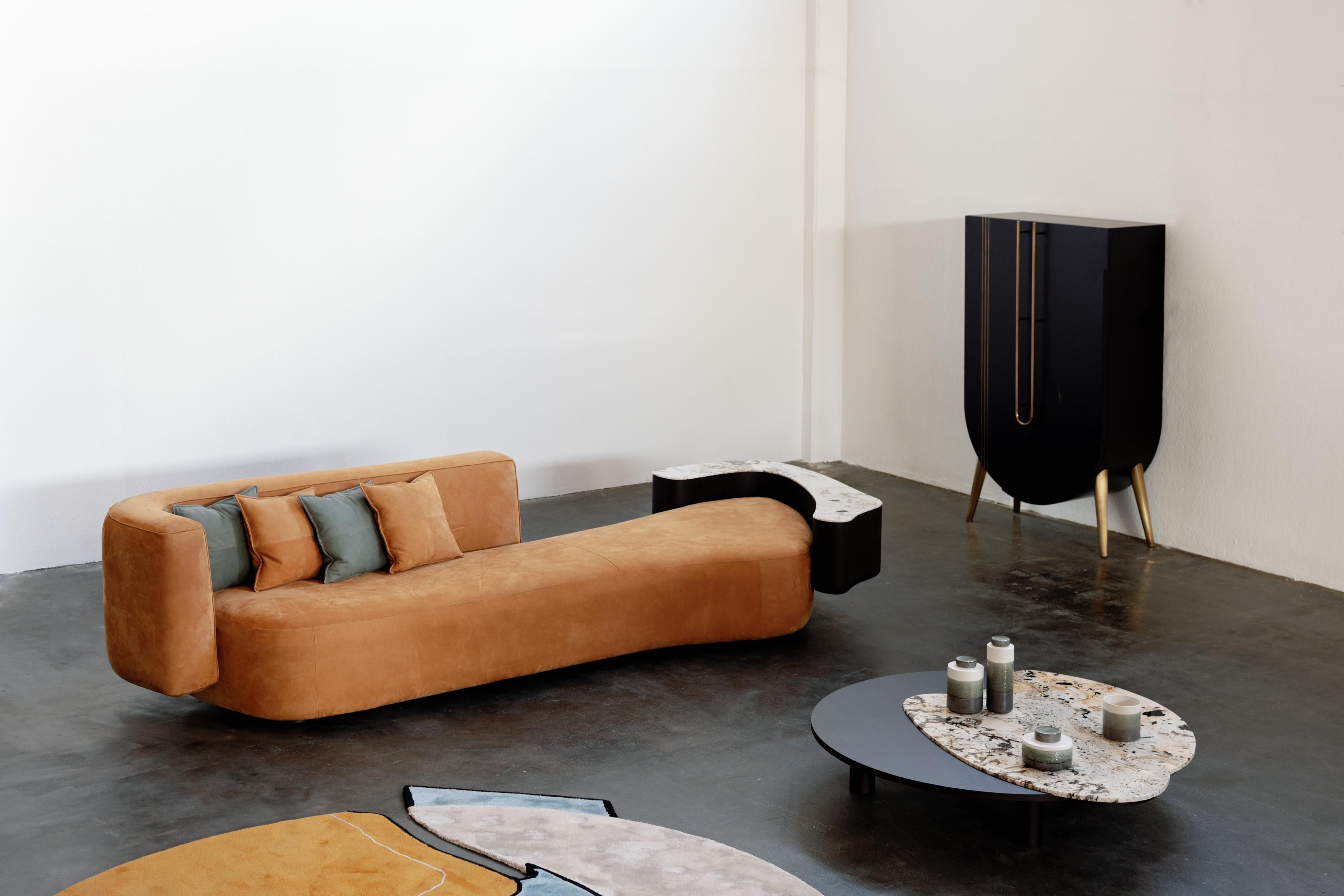 Portuguese Modern Galapinhos Sofa, Caramel Leather, Handmade in Portugal by Greenapple For Sale