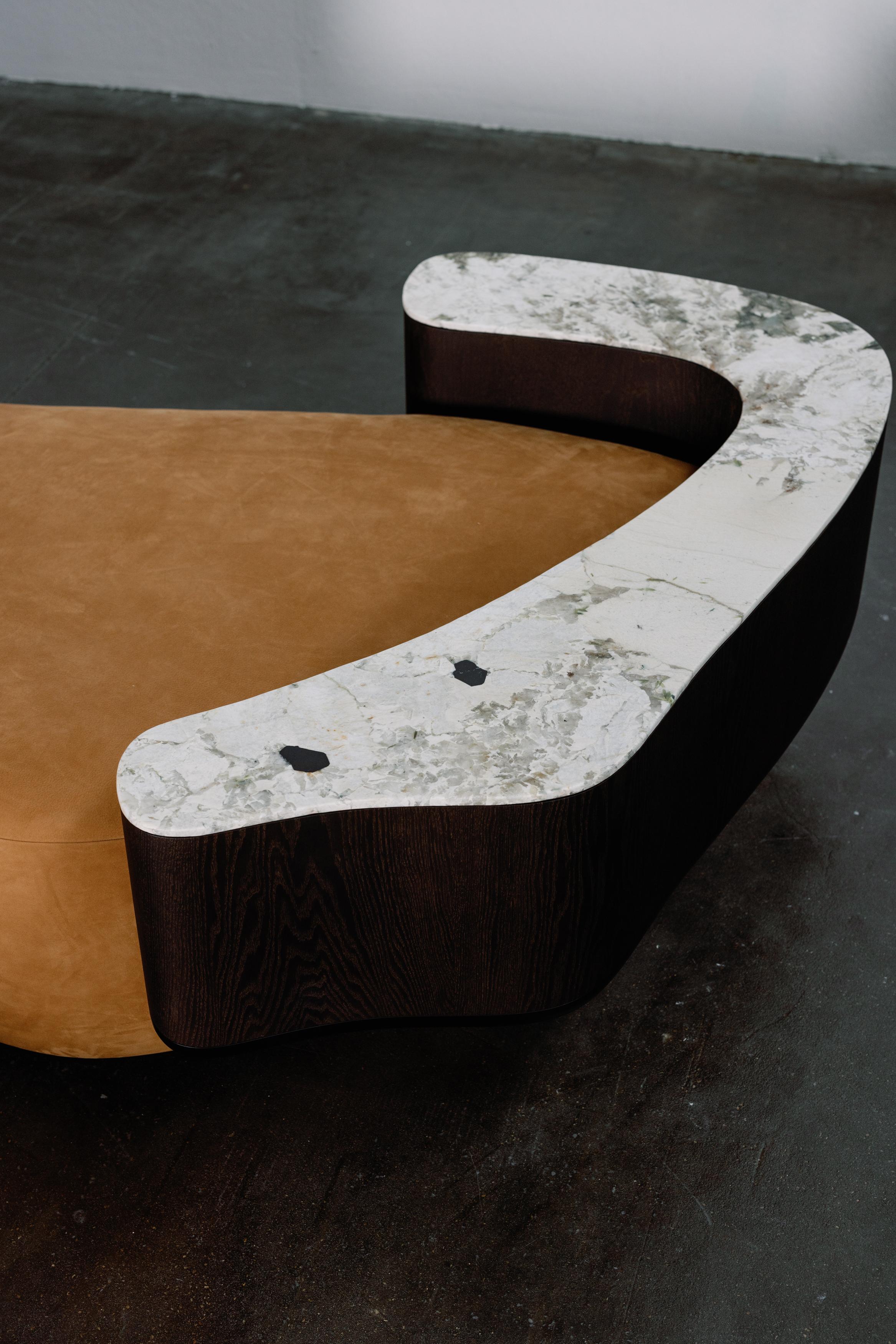 Stained Modern Galapinhos Sofa, Caramel Leather, Handmade in Portugal by Greenapple For Sale