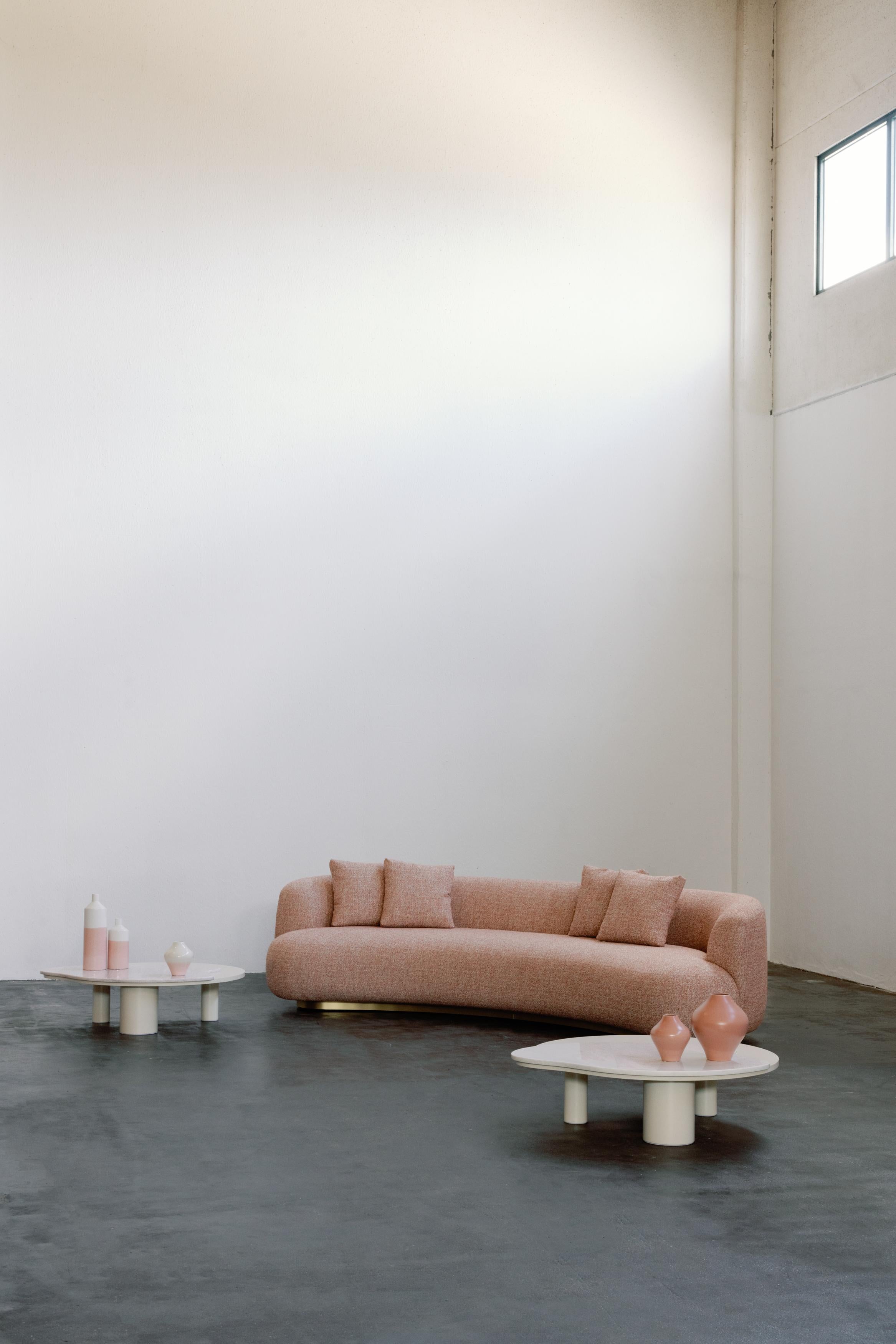 Fabric Modern Twins Curved Sofa, Terracotta Jacquard, Handmade Portugal by Greenapple For Sale