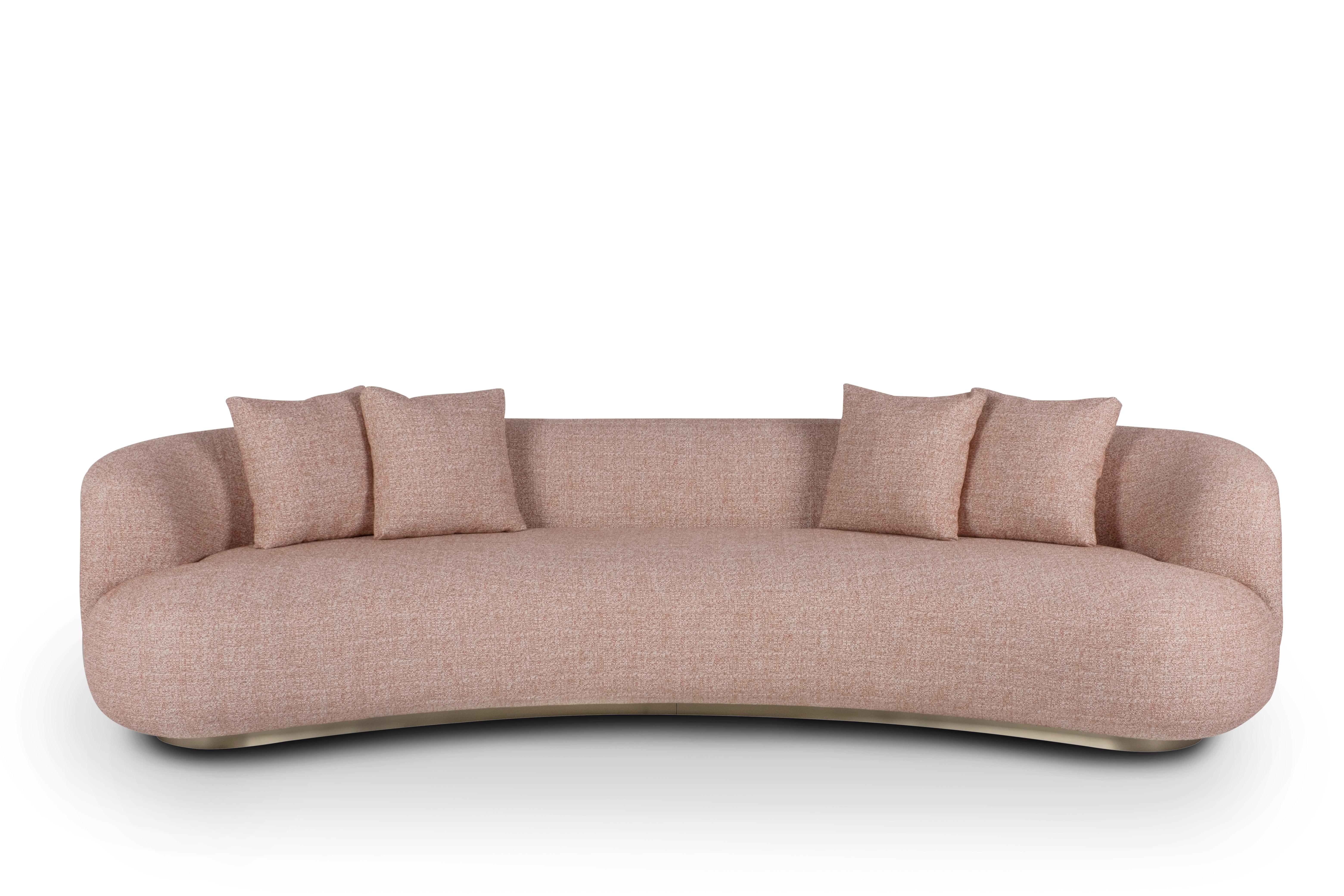 Oak Modern Twins Curved Sofa, Terracotta Jacquard, Handmade Portugal by Greenapple For Sale