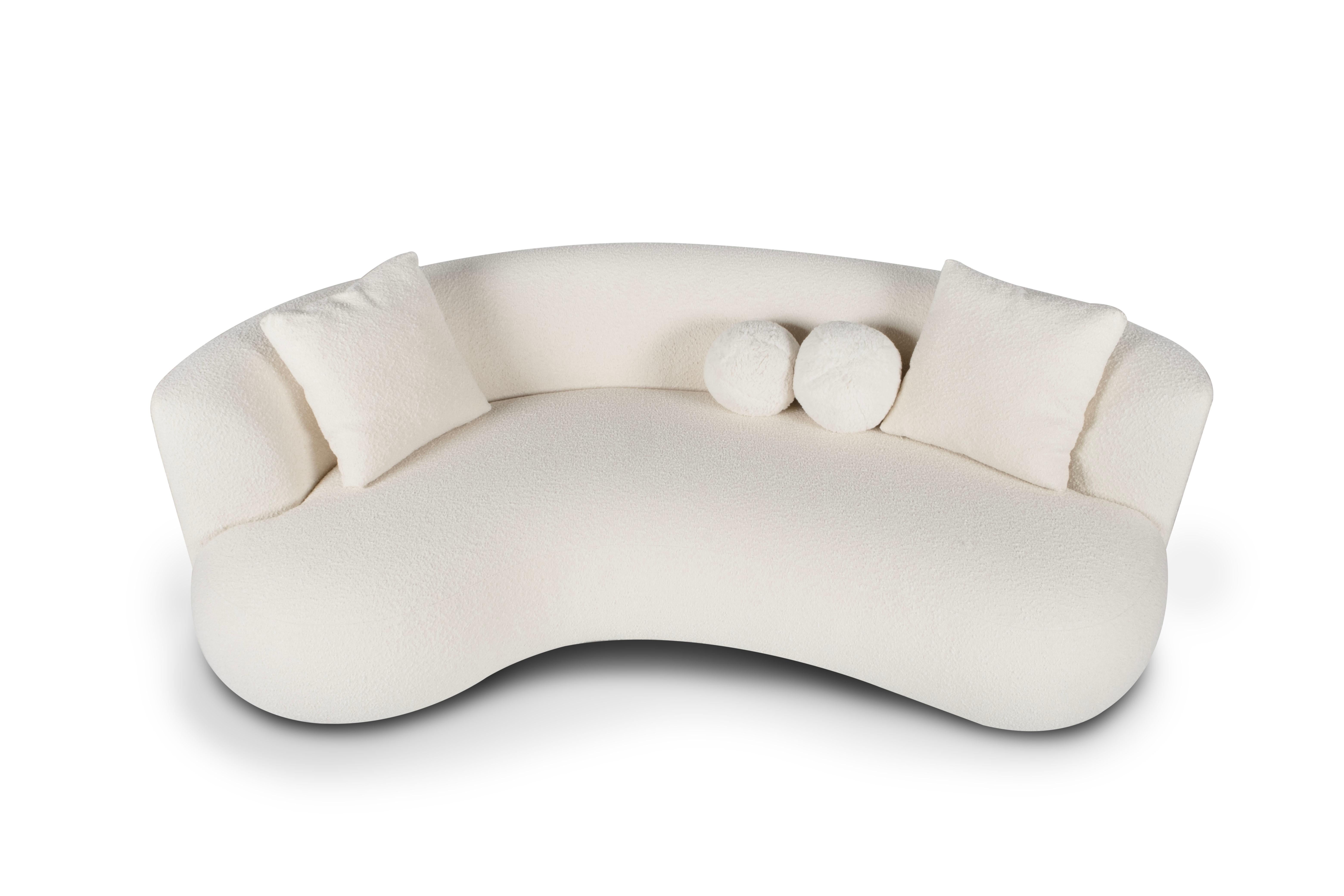 Portuguese Organic Modern Twins Curved Sofa, White Bouclé, Handmade Portugal by Greenapple For Sale