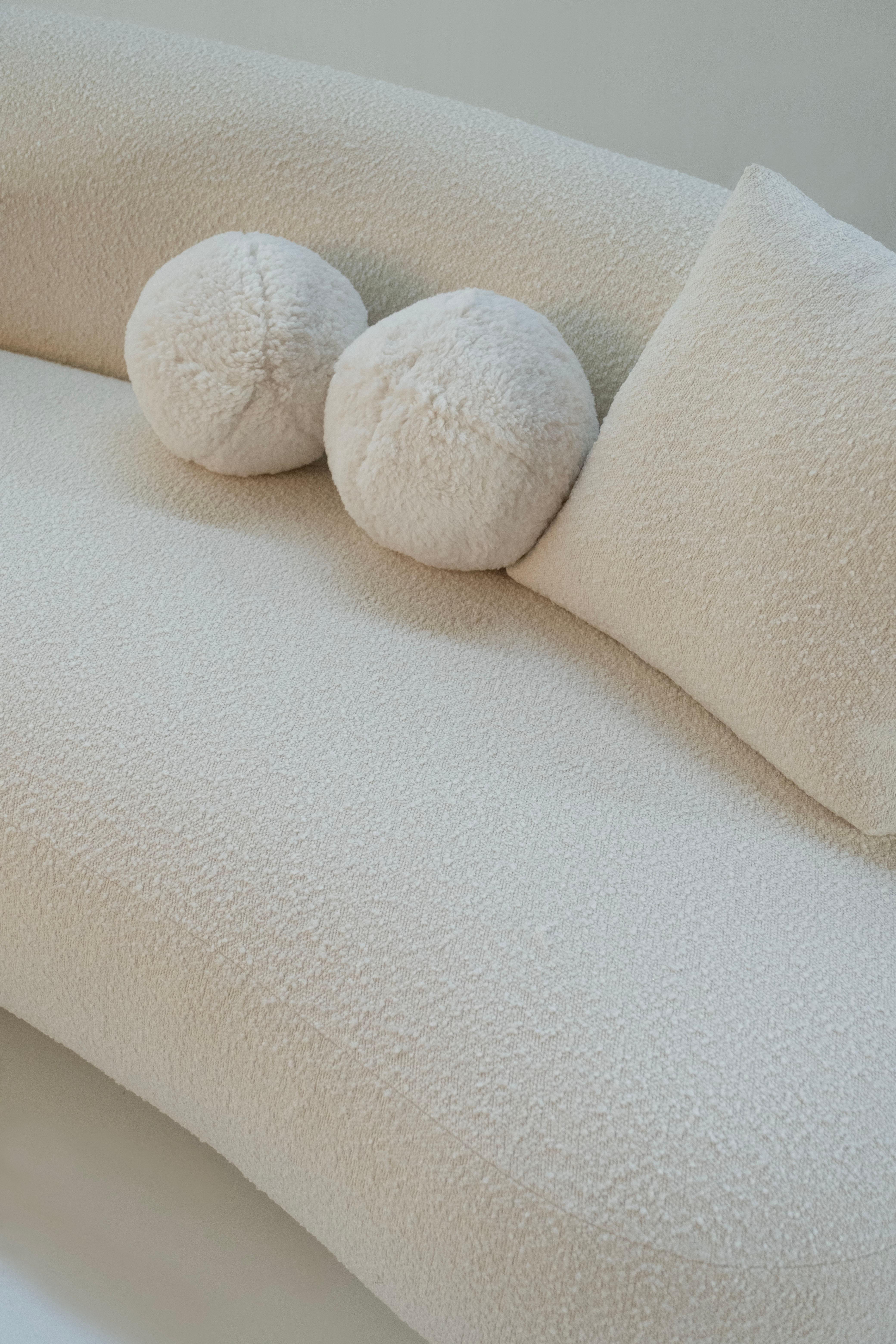 Fabric Organic Modern Twins Curved Sofa, White Bouclé, Handmade Portugal by Greenapple For Sale