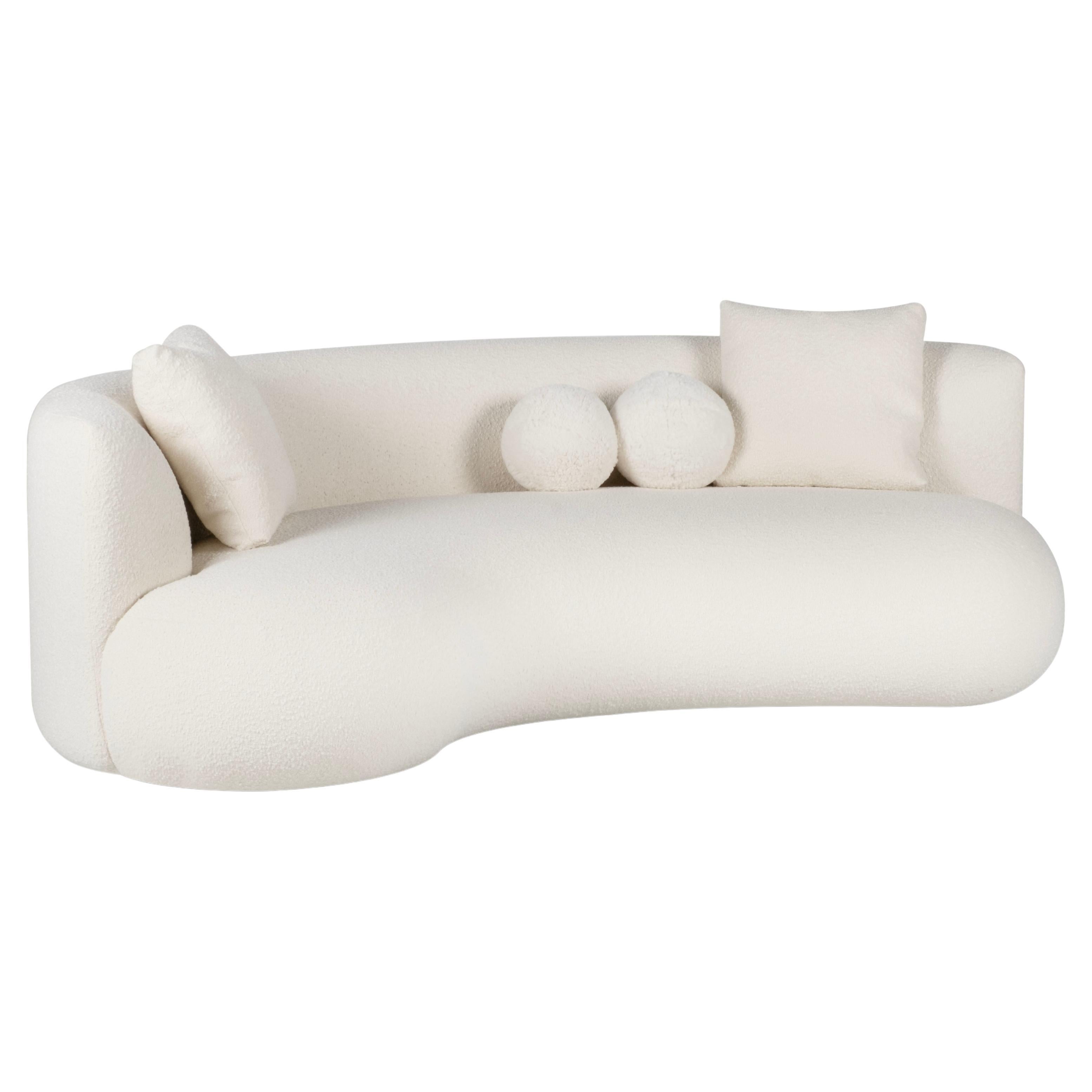 Organic Modern Twins Curved Sofa, White Bouclé, Handmade Portugal by Greenapple For Sale