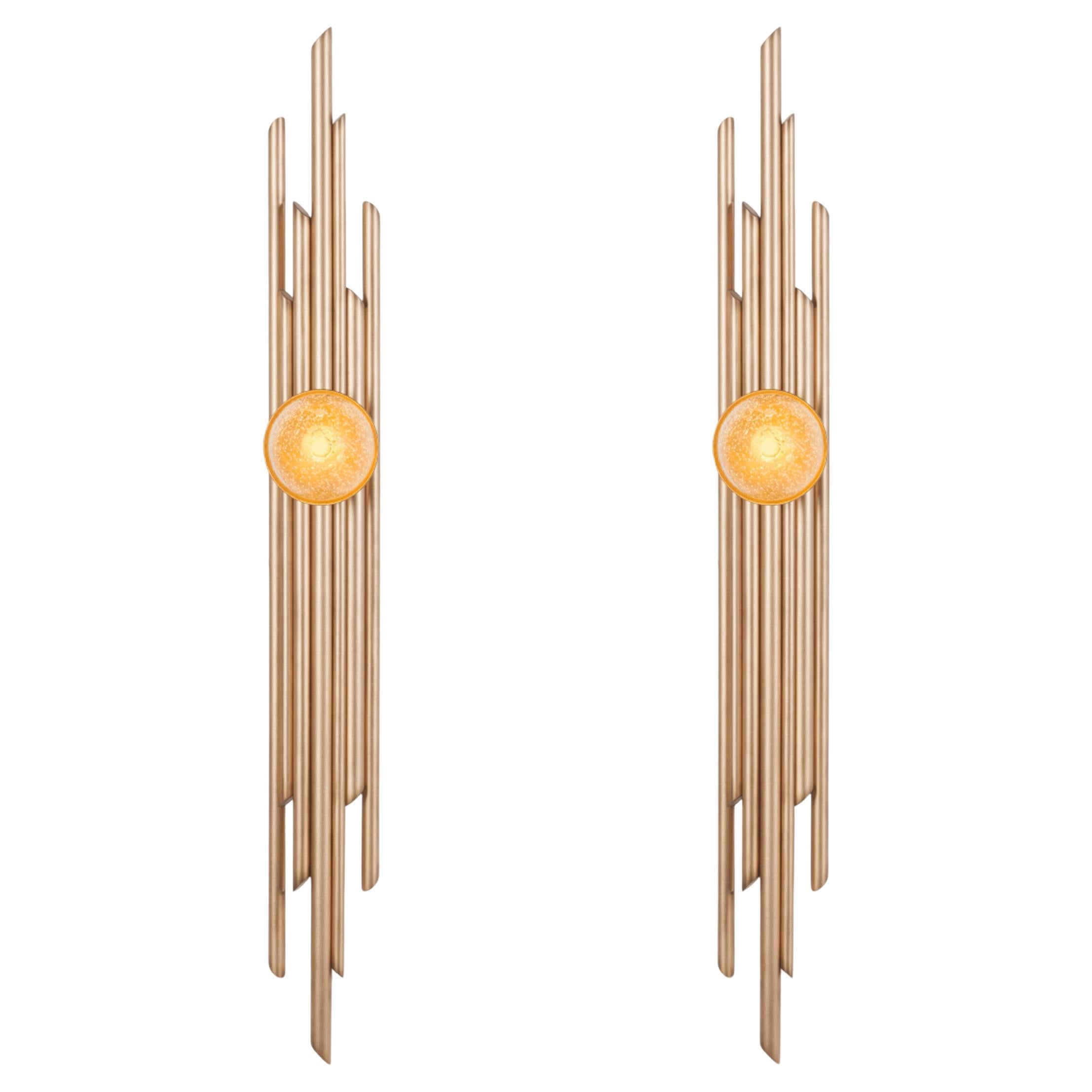 Greenapple Lámpara de Pared, Set/2 Lámparas de Pared Mira, Doradas, Hechas a Mano en Portugal