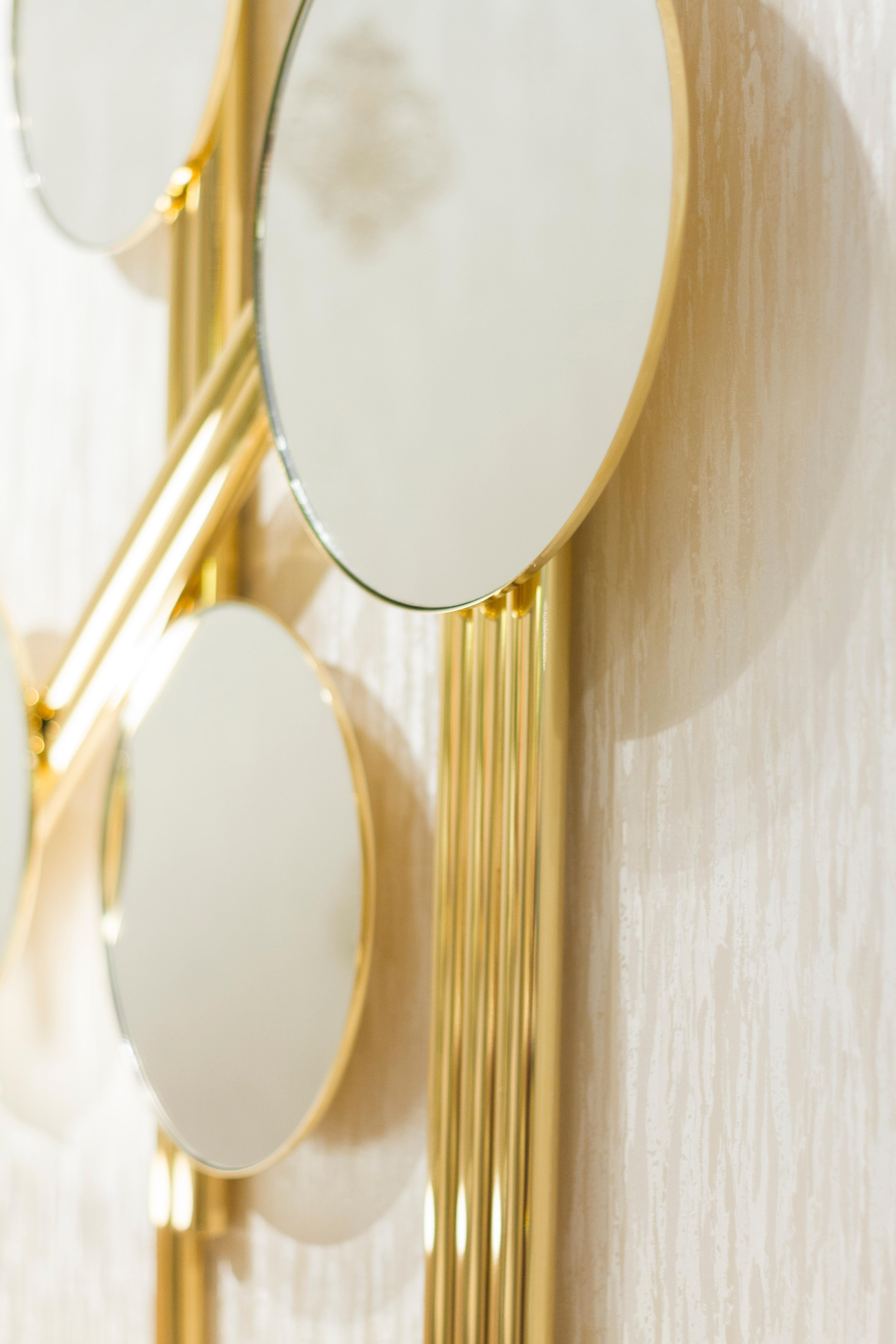 Modern Flute Wall Mirror, Polished Brass, Handmade in Portugal by Greenapple For Sale 8