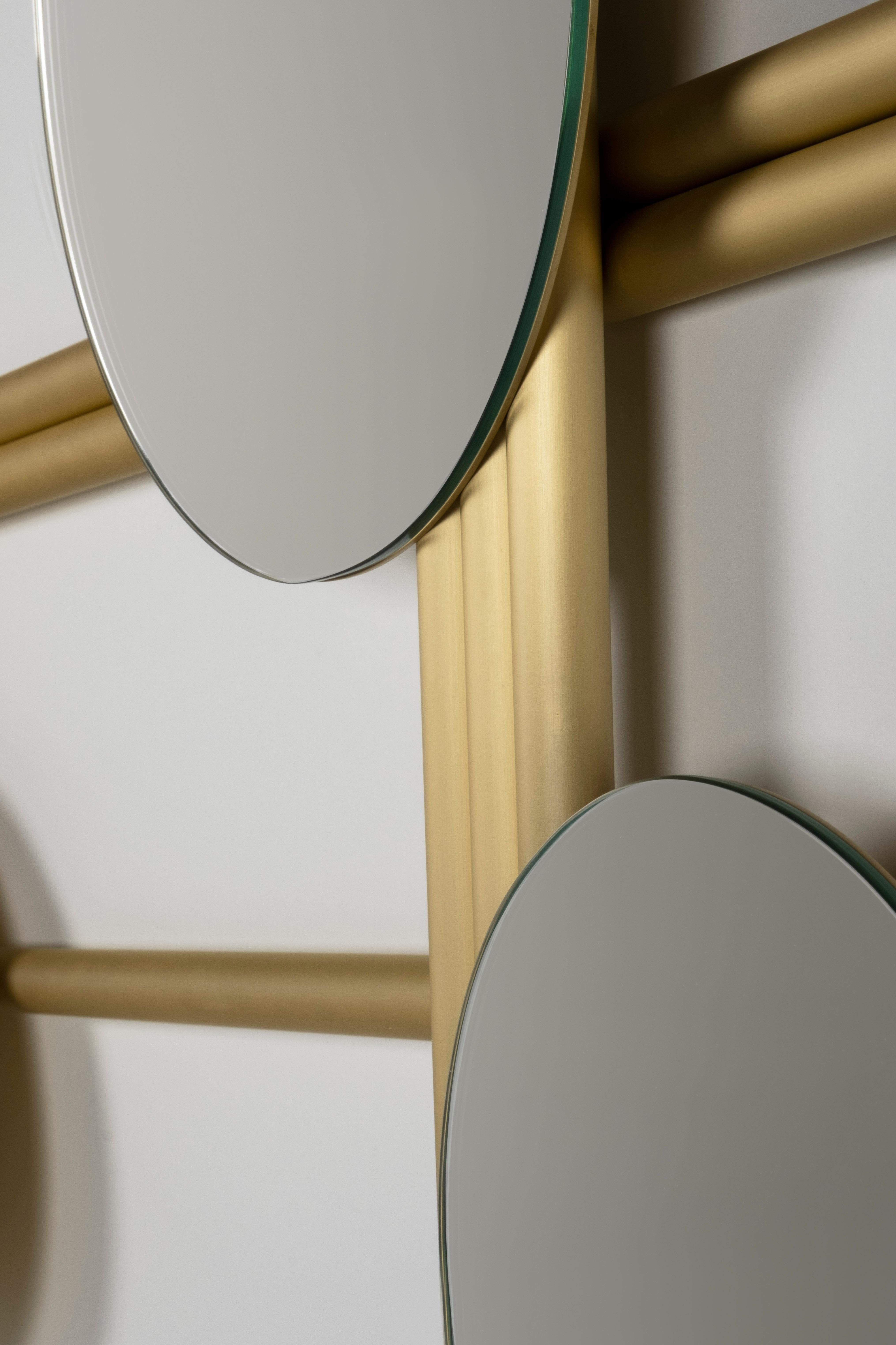 Portuguese Modern Flute Wall Mirror, Brushed Brass, Handmade in Portugal by Greenapple For Sale