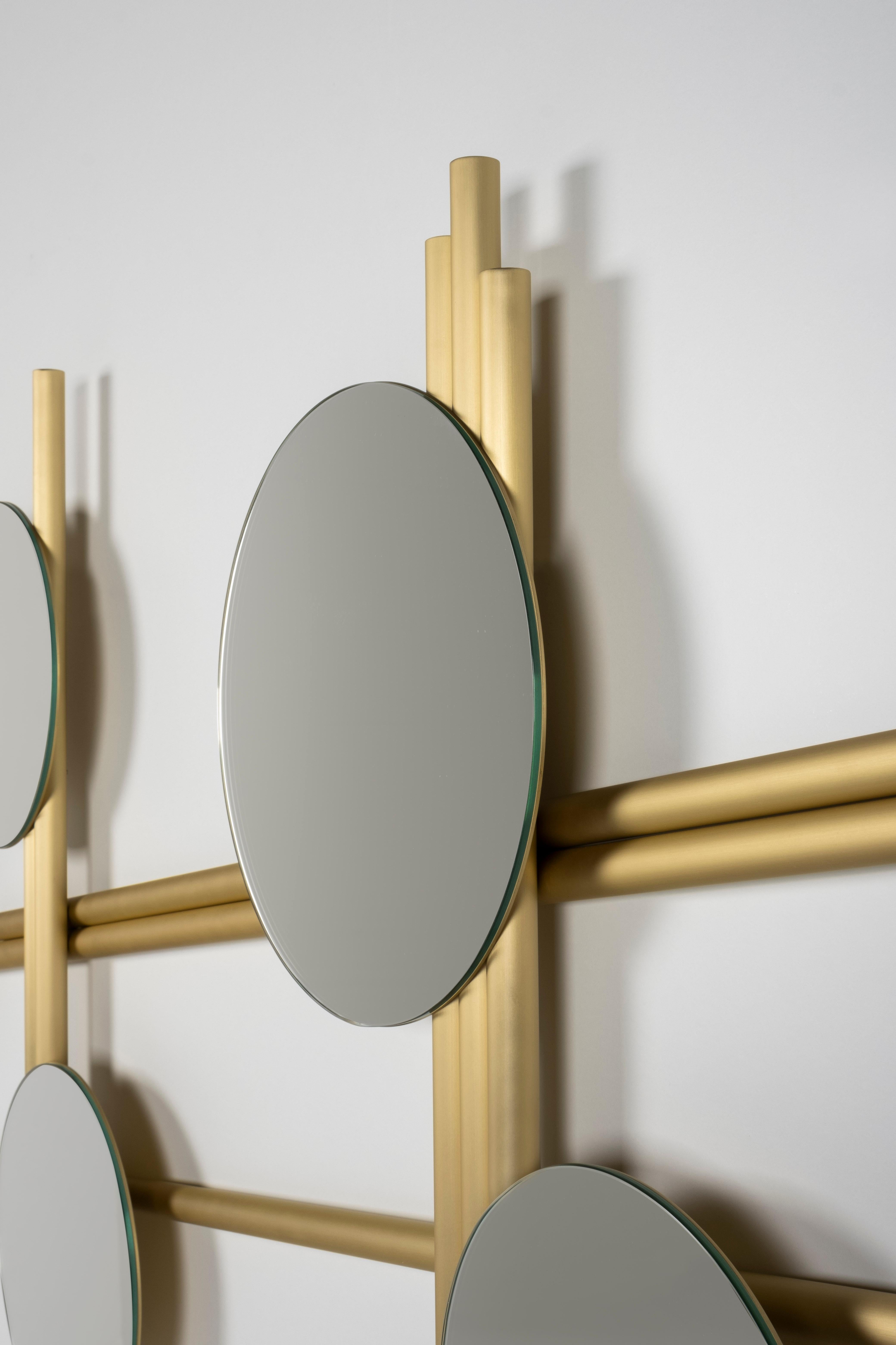 Polished Modern Flute Wall Mirror, Brushed Brass, Handmade in Portugal by Greenapple For Sale
